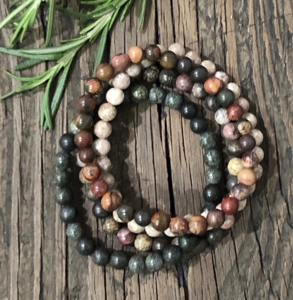 Natural Stone Beaded Bracelet Set, 4 Pieces, Small Beads