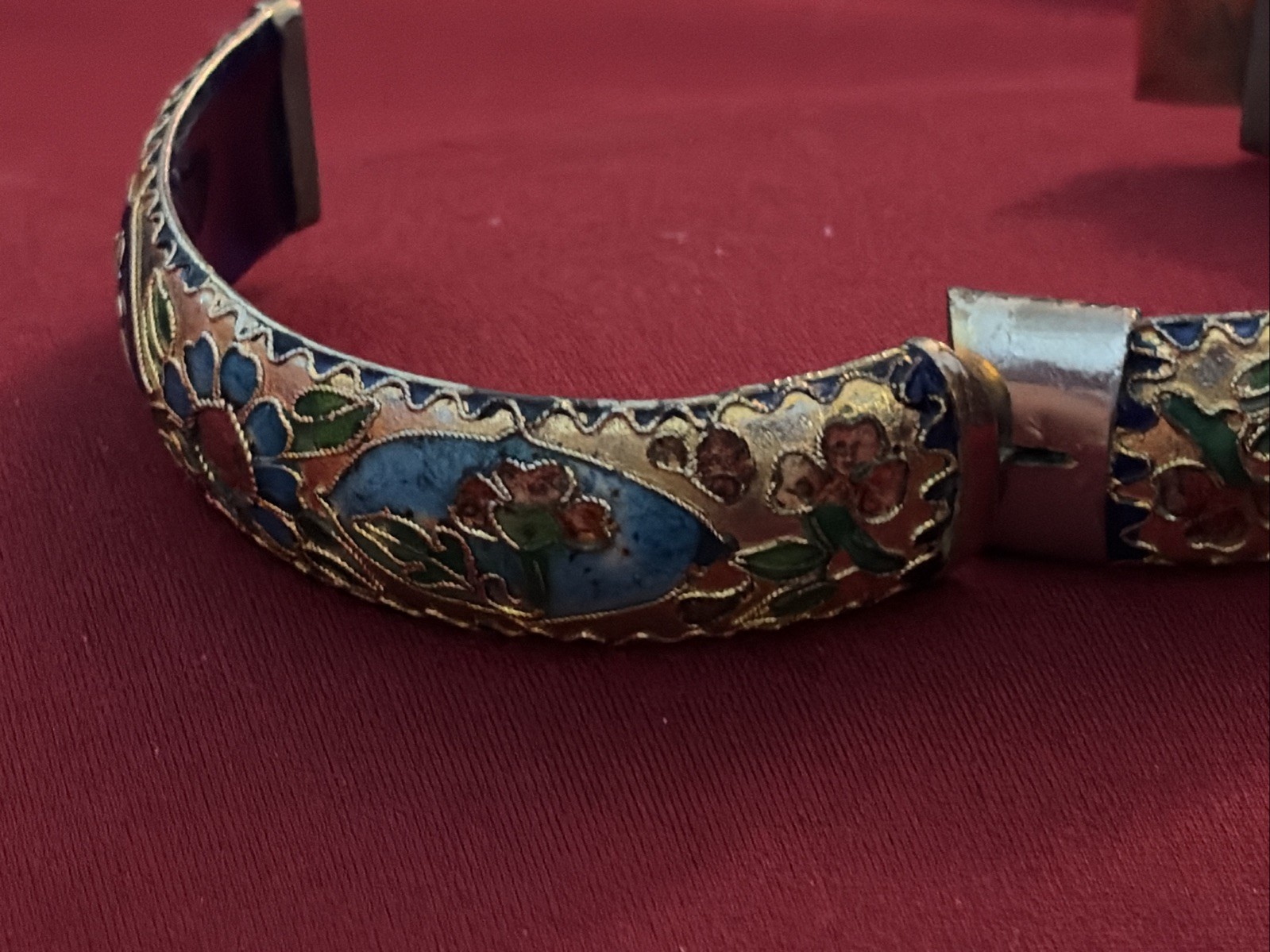 Three Vintage High End Cloisonné Bangle Bracelet One Hinged Antique