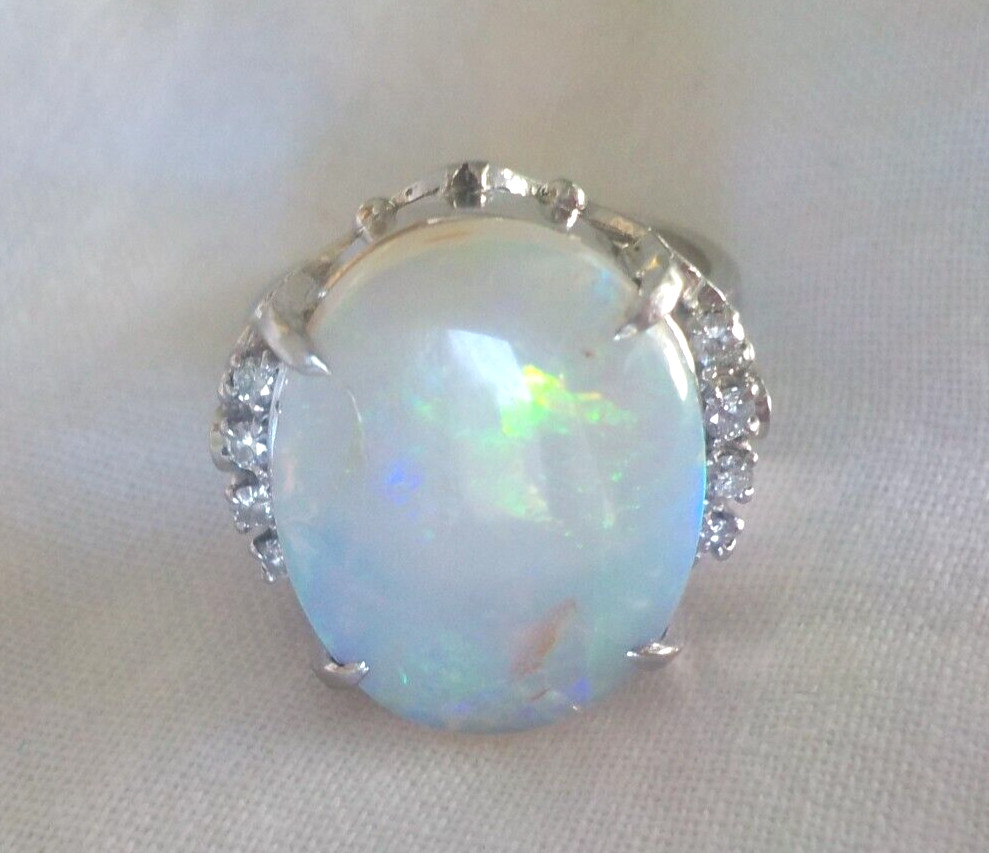 Vibrant Platinum Solitaire Fiery Opal Diamond Ring – 9.71 gms, Sz 5.75, 5.46 ctw