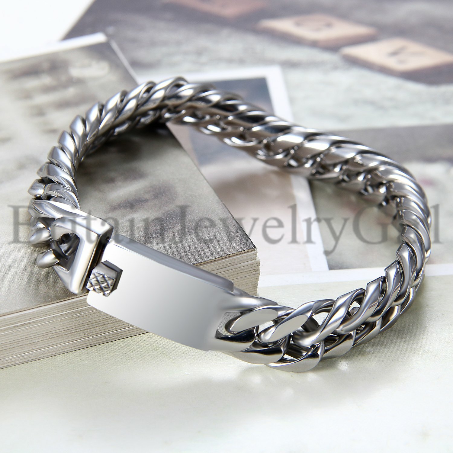 8.7″ Stainless Steel Cuban Curb Chain Bangle Bracelet for Men Punk Biker*12MM