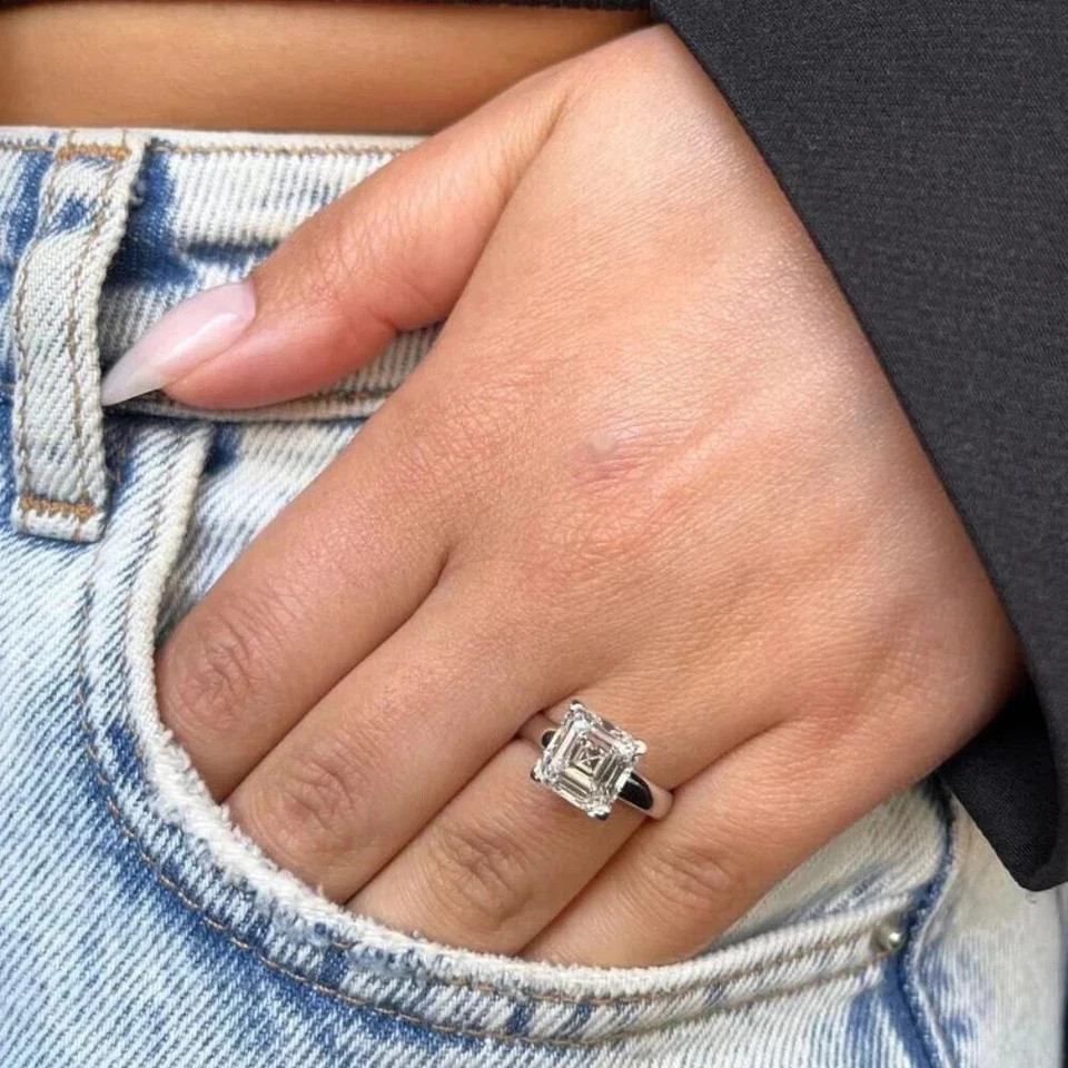 IGI 3 CT Asscher F/VS1 Lab Grown Diamond Engagement Women Ring 14k White Gold