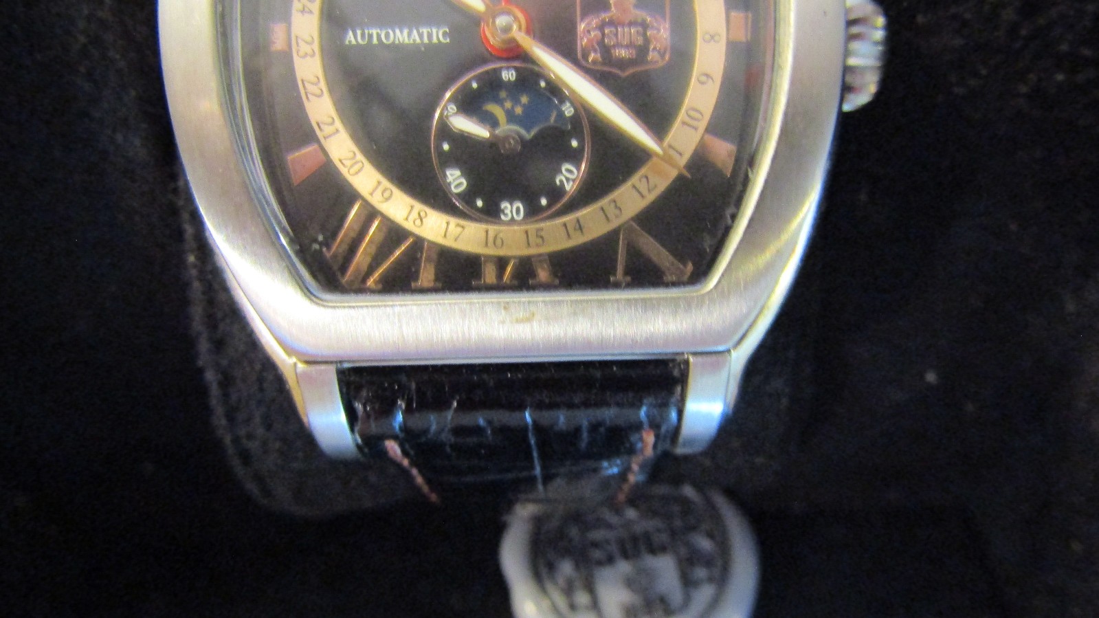 SUG 1883 Automatic ,Moon Phase Day/Month Black Dial Men’s Watch NEW w/Box S-7003