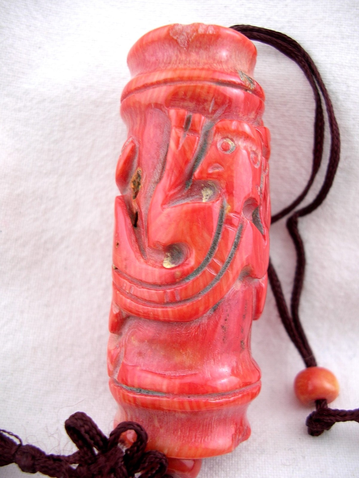 CHINA VINTAGE BAMBOO CARVED SALAMANDER CORAL PENDANT 55mm