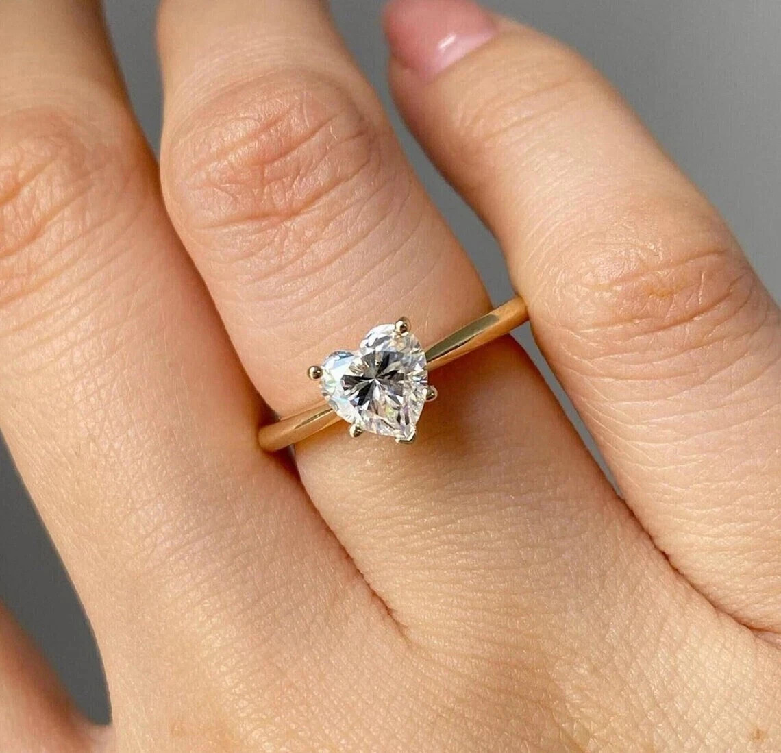 1.60 Ct Heart Cut White Moissanite Solitaire Wedding Ring 14K Yellow Gold FN