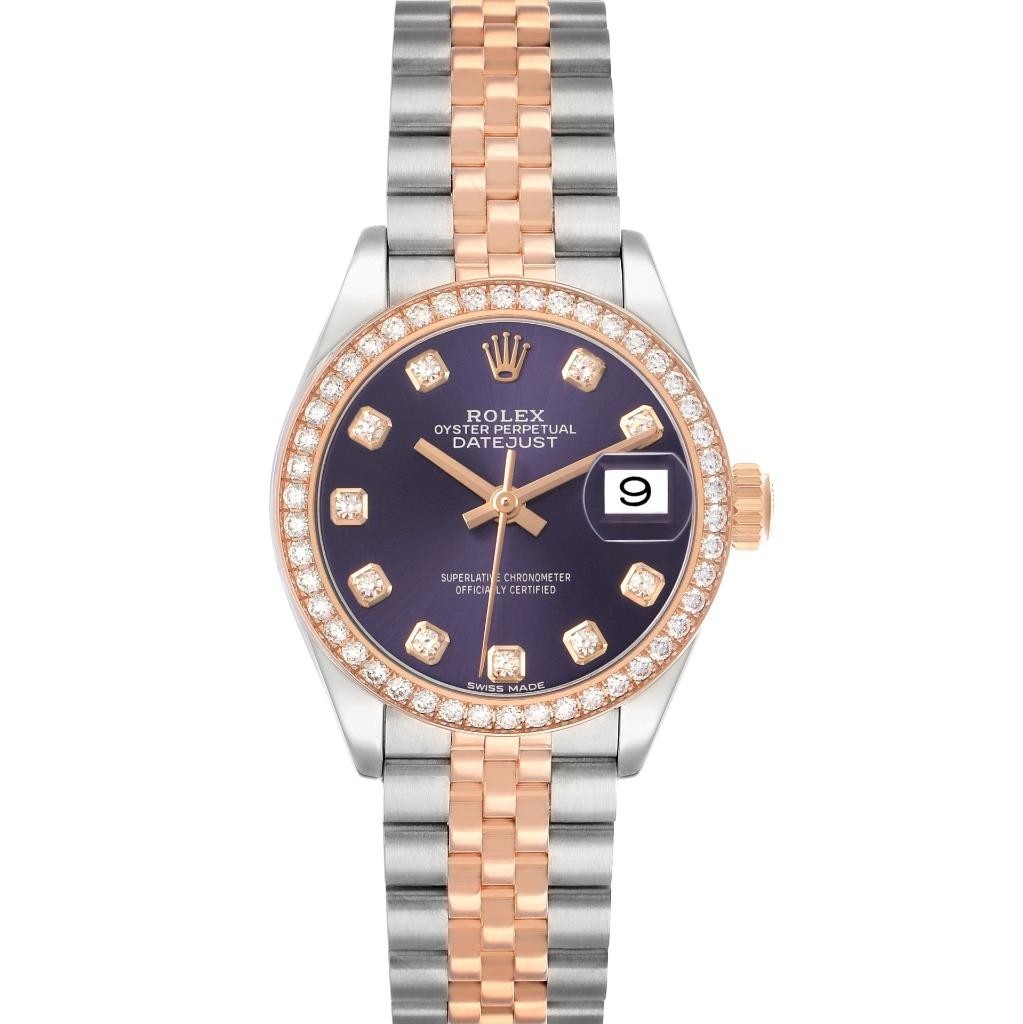 Rolex Datejust Steel Rose Gold Diamond Purple Dial Ladies Watch 279381
