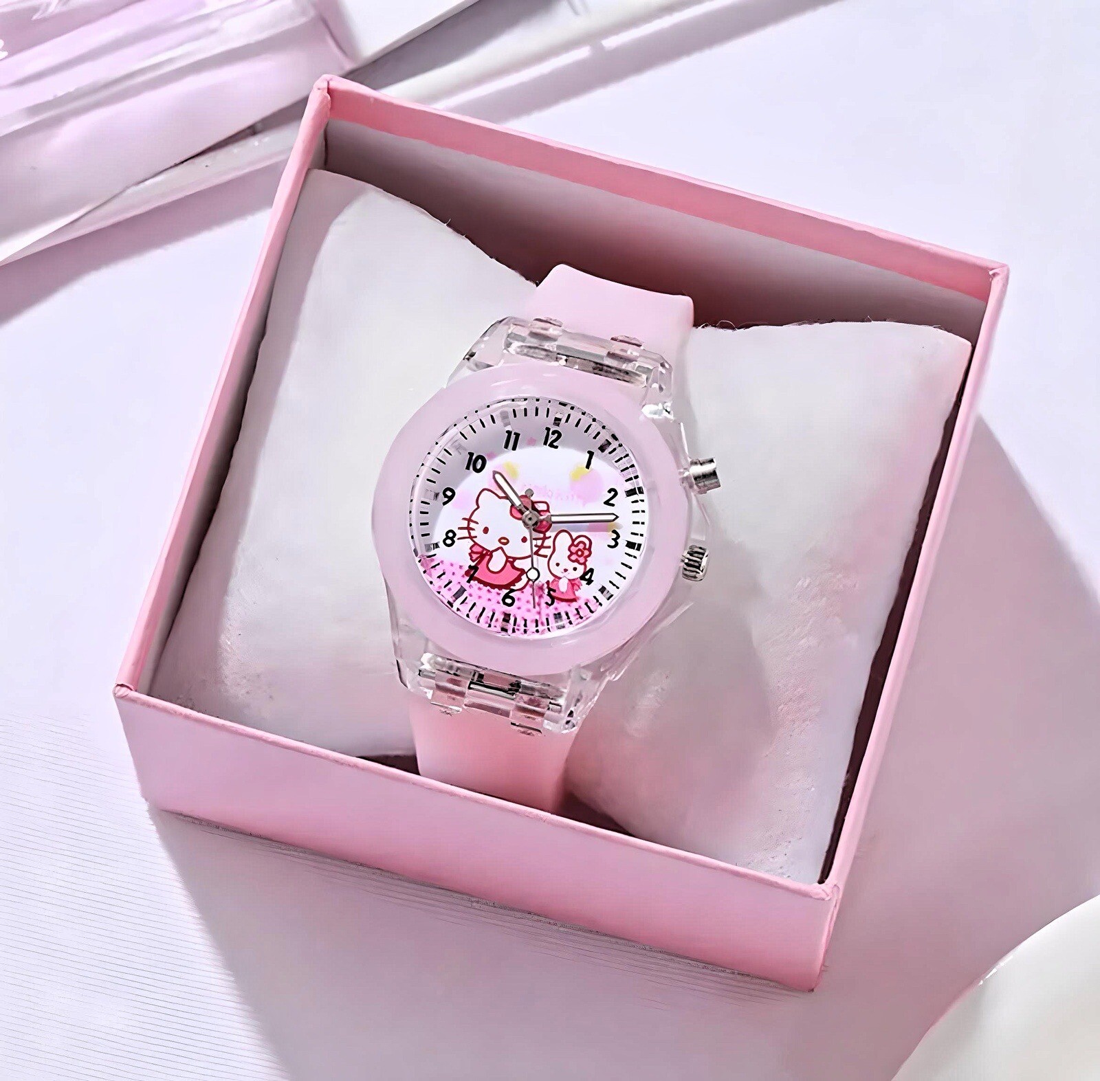 Hello Kitty Light Up Analog Kids Watch with Silicone Band – Pink