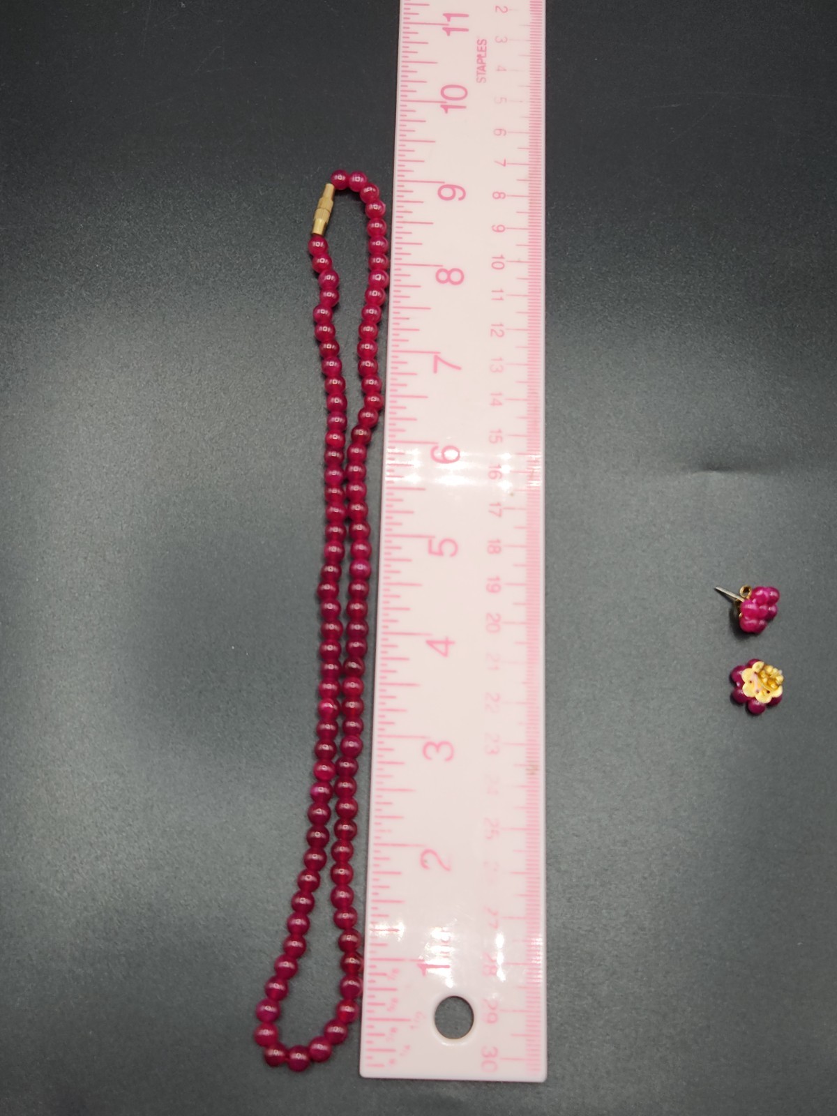 Fuchsia Dark Pink Gemstone Necklace and Earrings