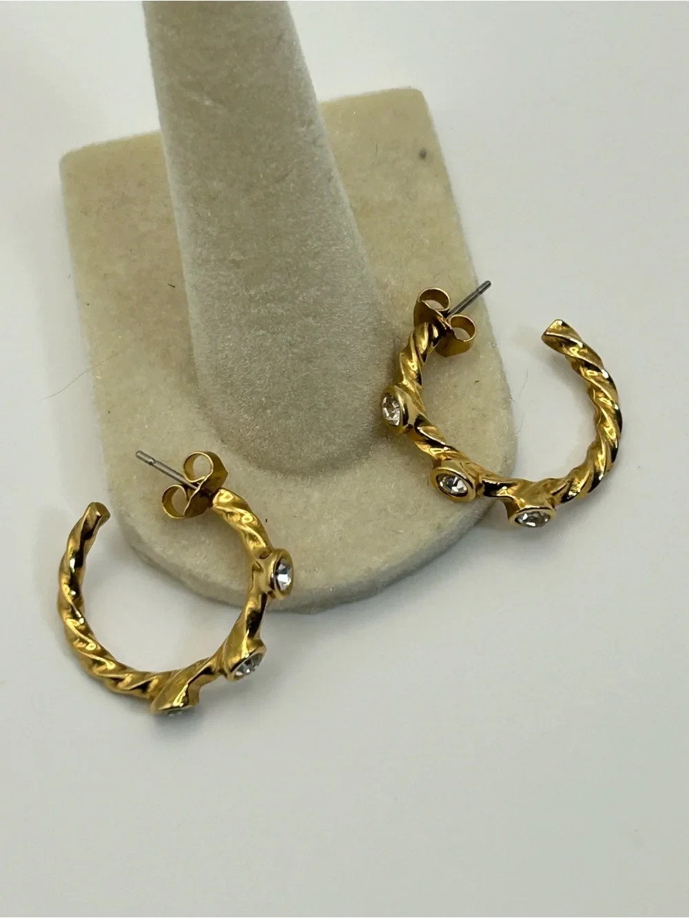 Vintage Twisted Hoop Crystal Earrings Chunky Studs Gold-tone Day or Night