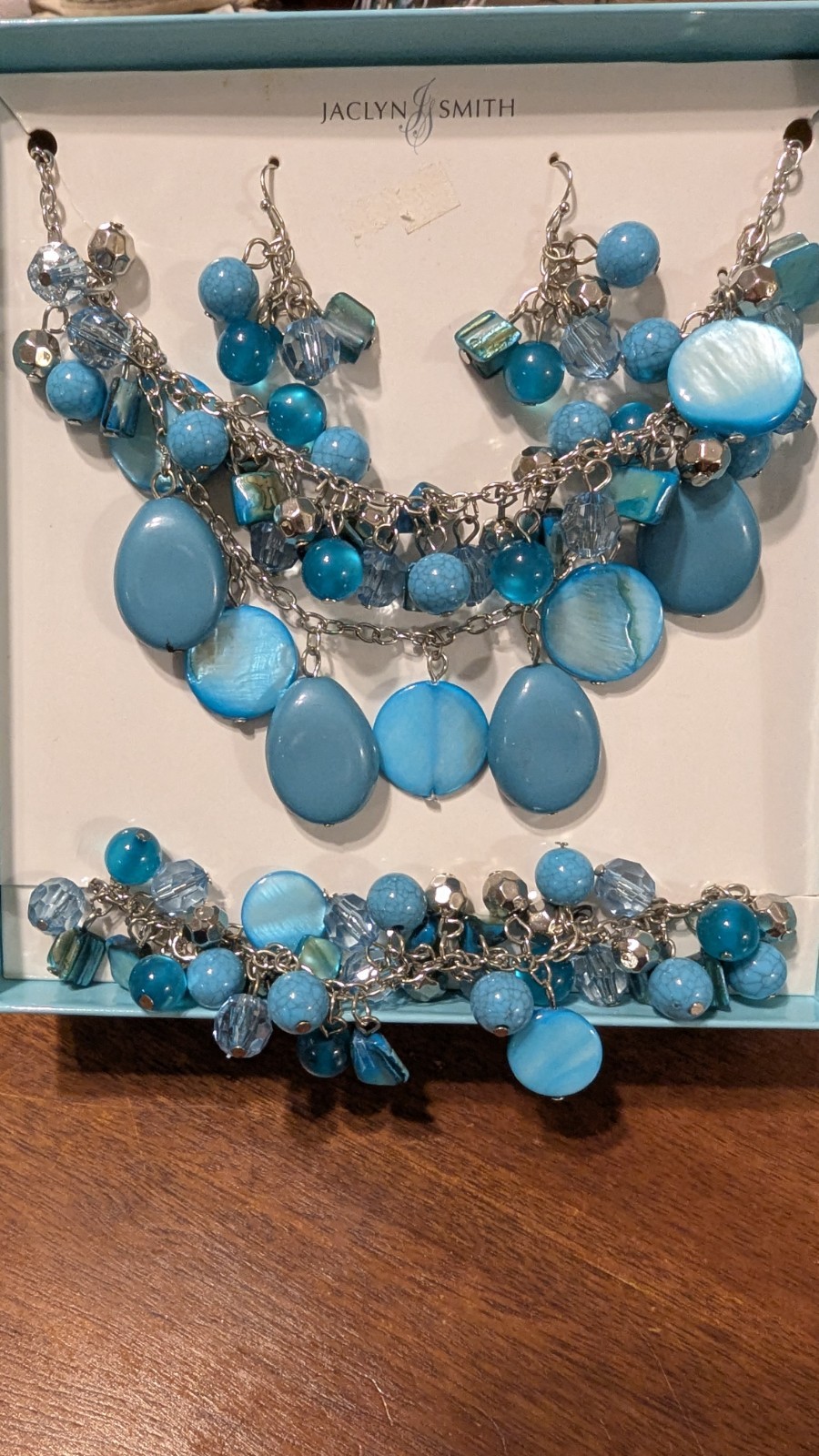 Jaclyn Smith Boxed Jewlrey 3 pc set Blue, Teal and Orange New