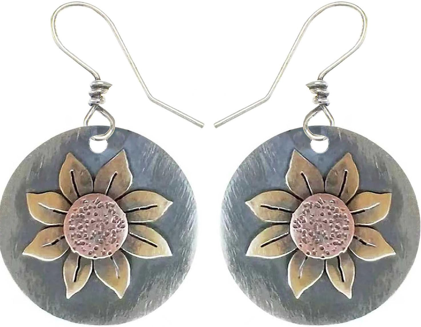 Boho Earrings, Gray Teardrop Earrings, Flower Earrings, Dangle Ethnic Earrings f
