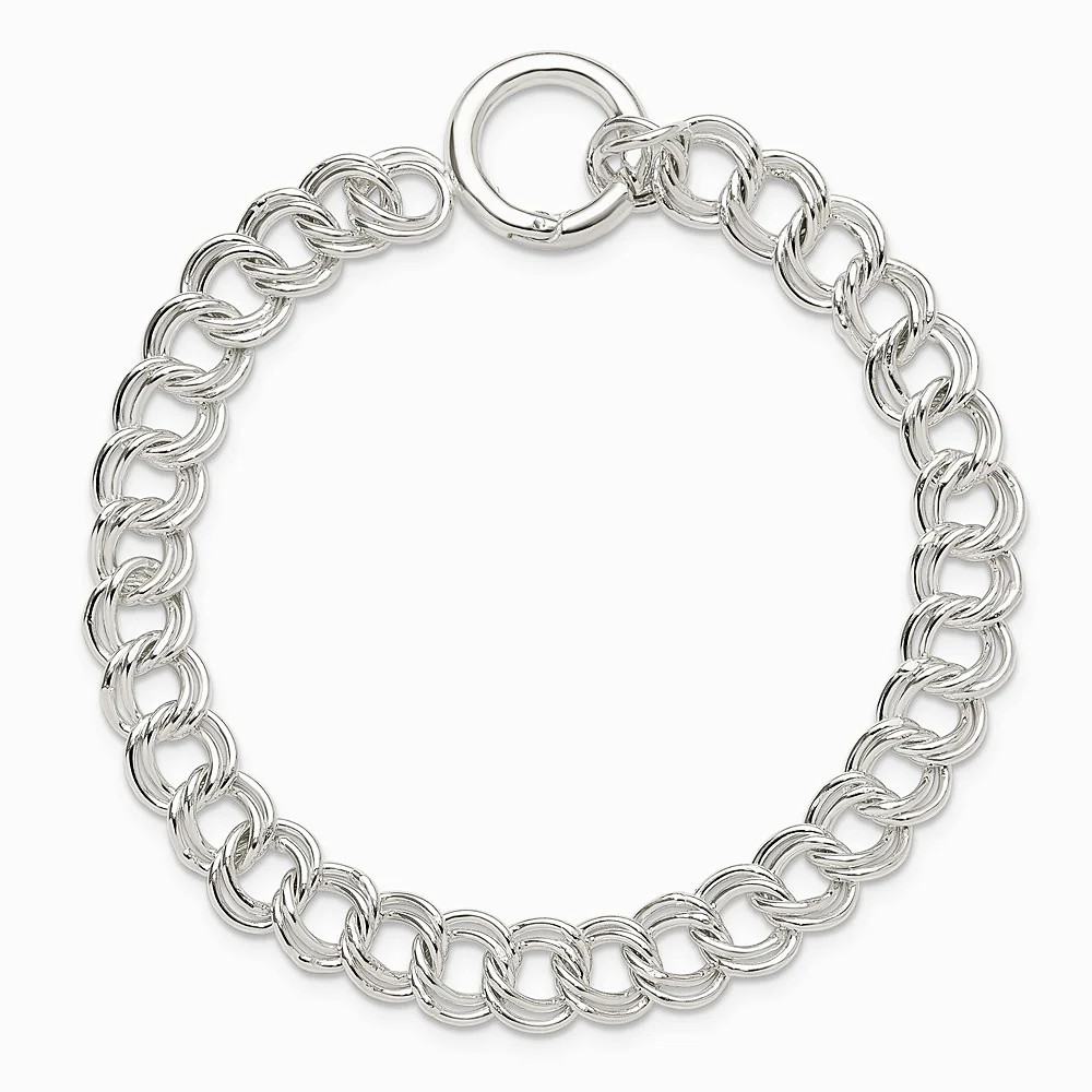 Sterling Silver Polished Double Link 7in Charm Bracelet