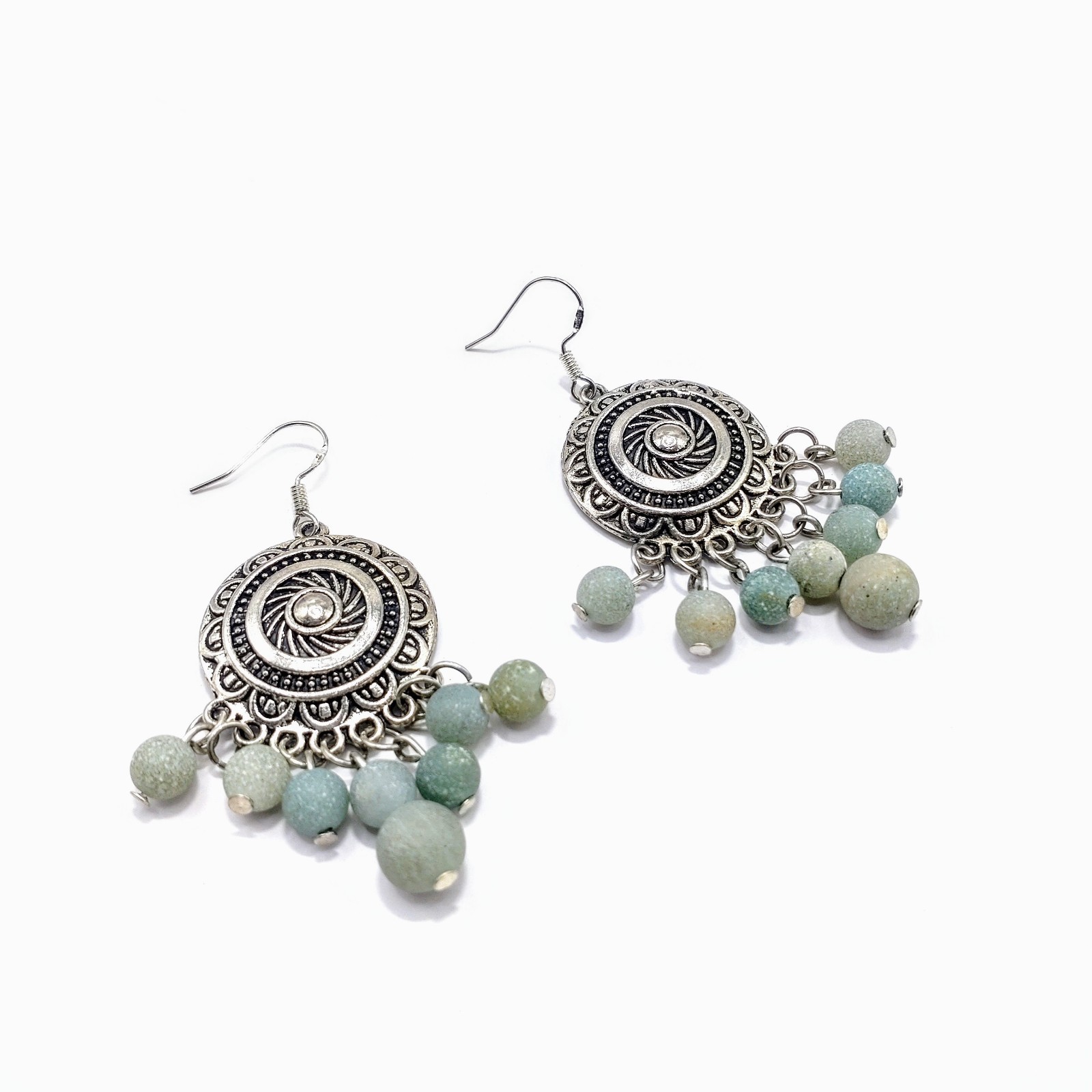 Gemstone Earrings Dangle Drop Beaded Crystal Boho Sterling Silver Hooks Handmade
