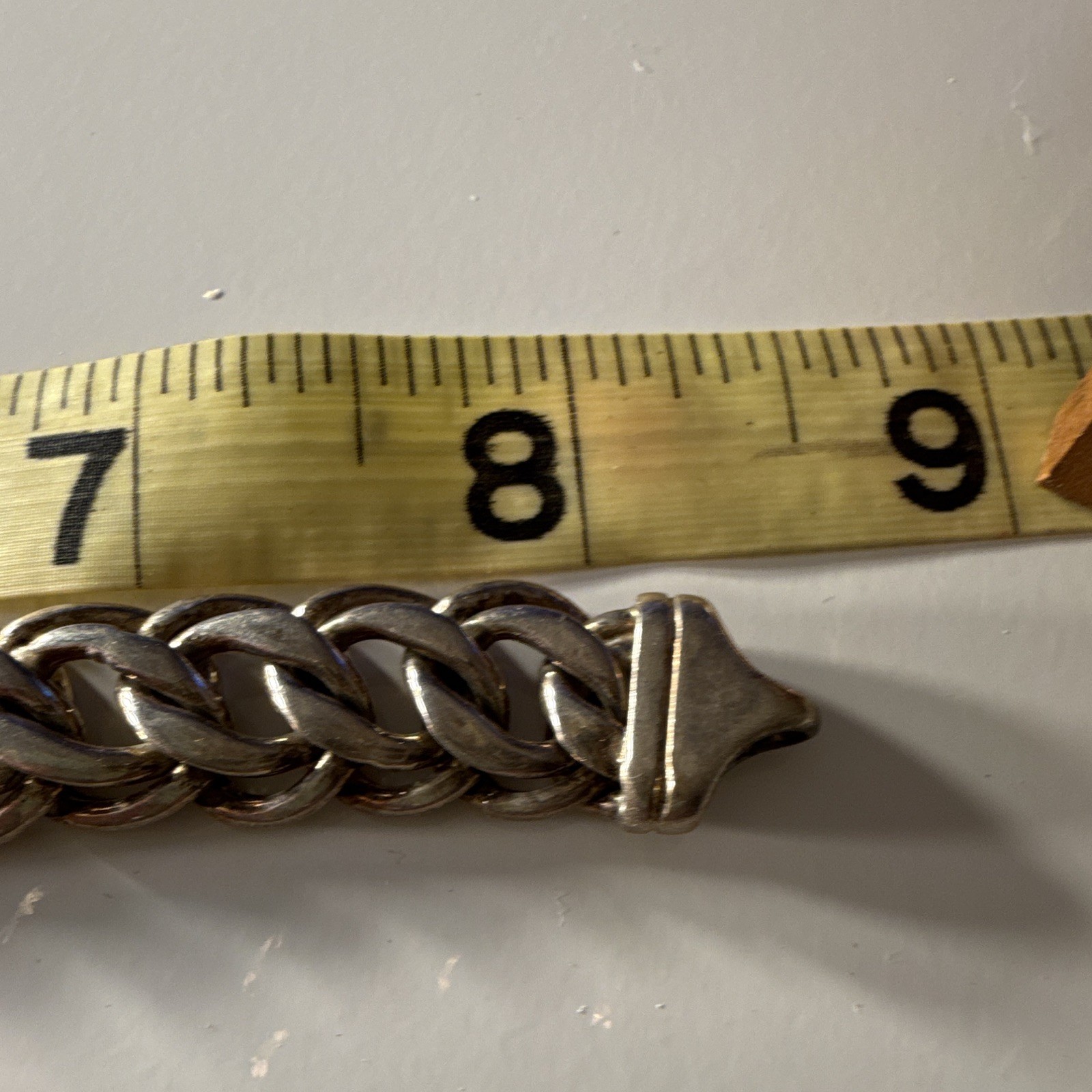 Silver Curb Link Chain Bracelet, Spring Ring Clasp, 7.6-8 in, No Stone