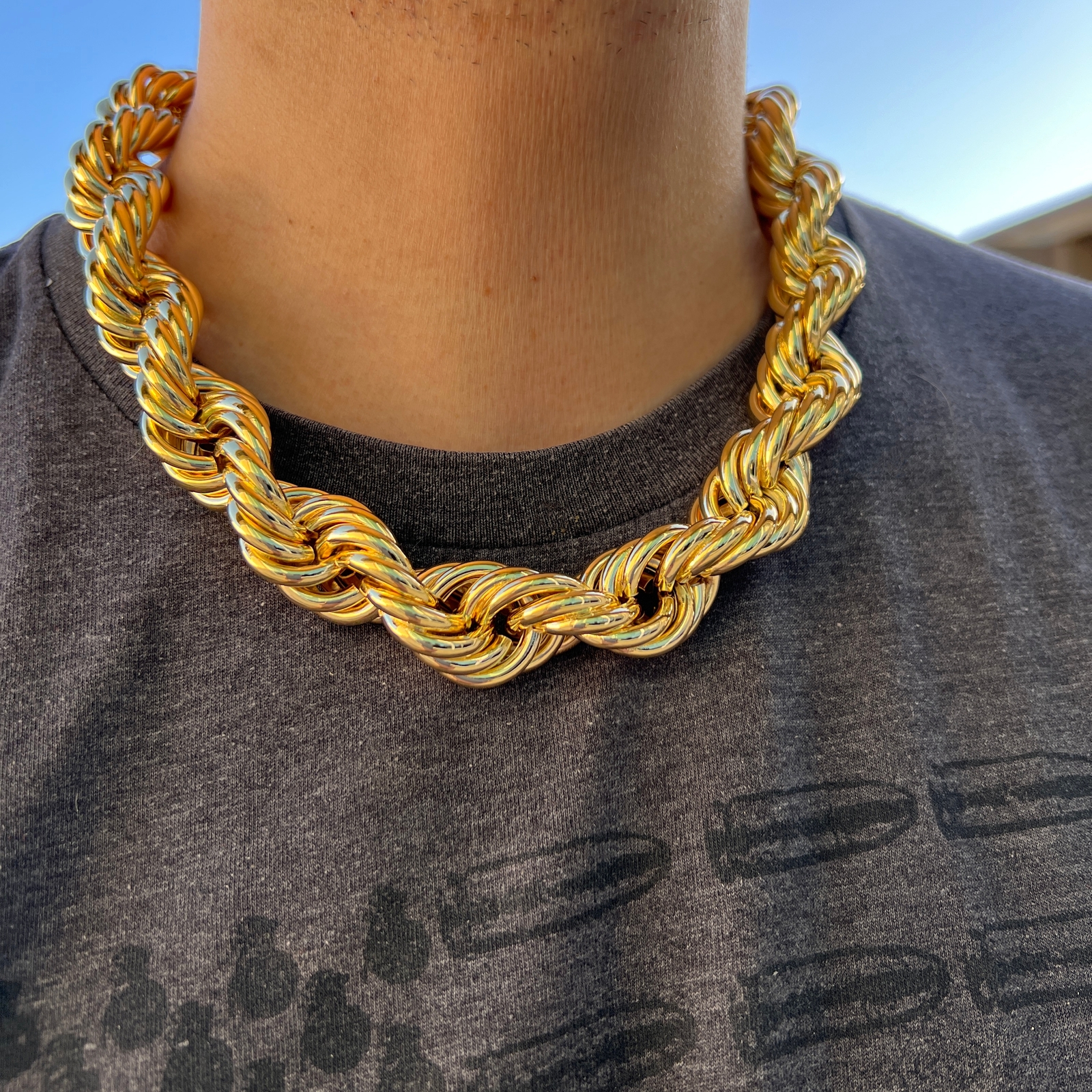 Mens 14k Gold Plated Chain Hollow Rope Big Dookie 20MM x 20″ Hip Hop Necklace
