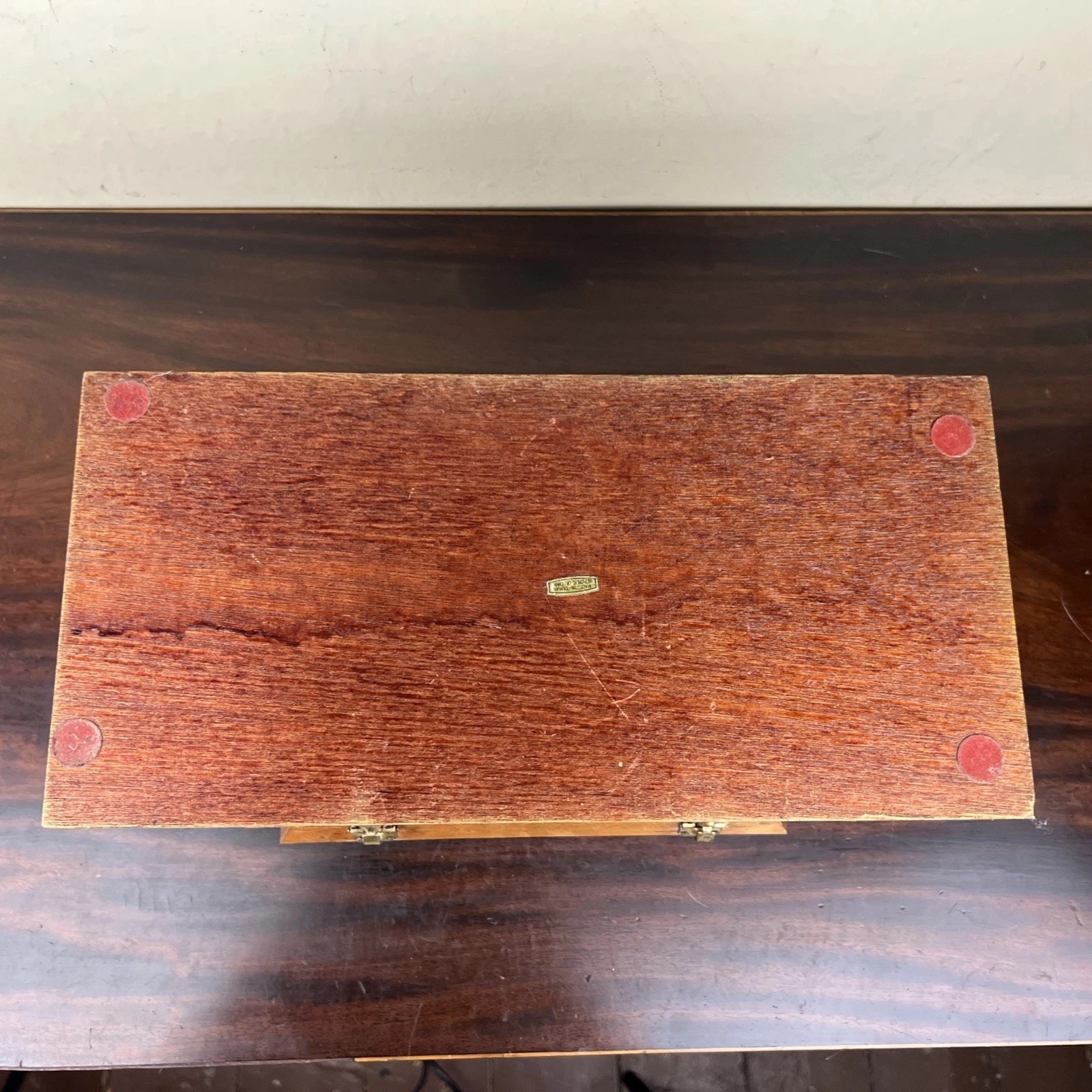 VTG Mid Century Castle Wooden Jewelry Box Red Velvet Lined 13.5″ Medieval Patina