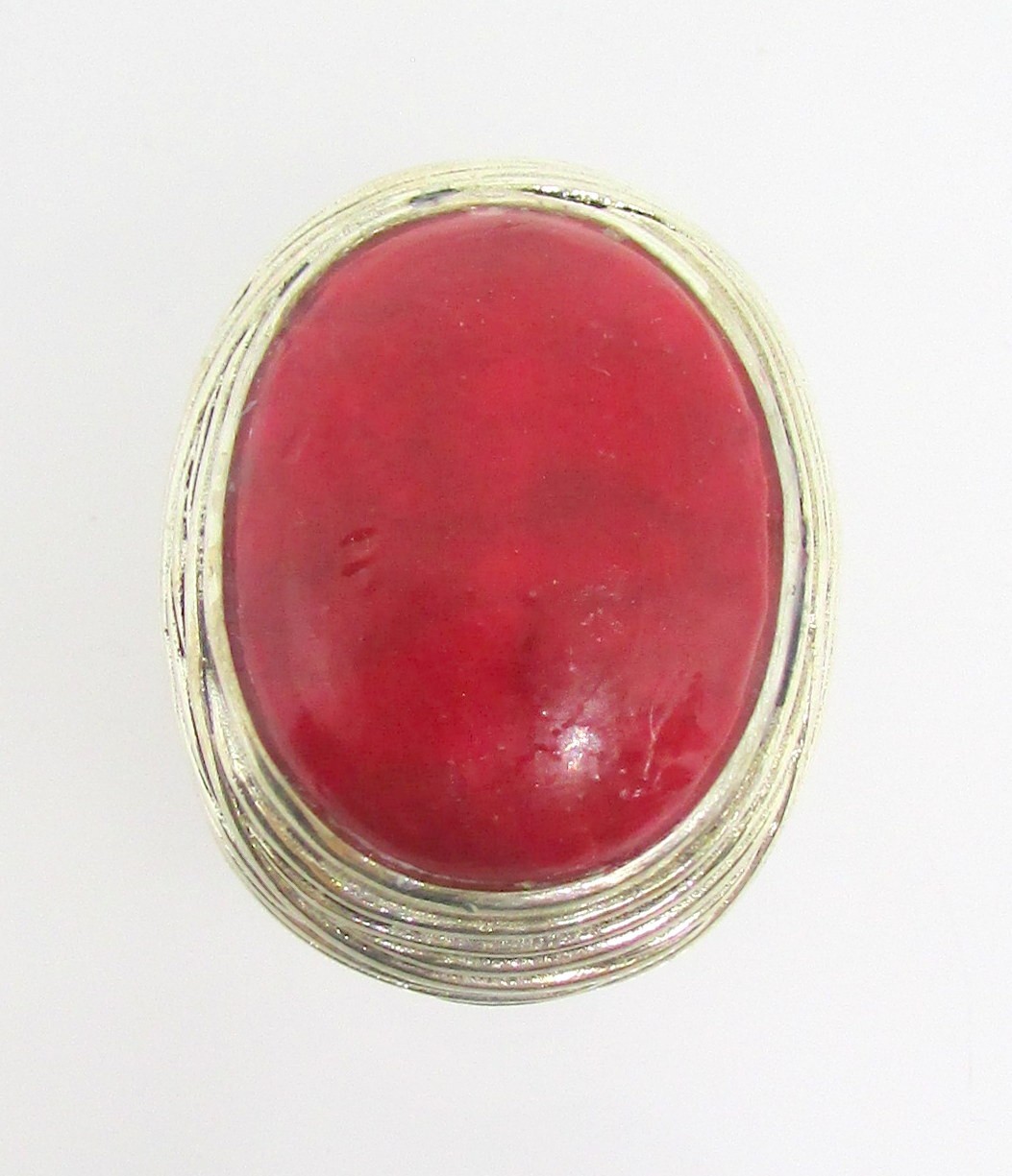925 STERLING SILVER BBJ LARGE RED CORAL OVAL LADIES RING SIZE 9 ~ 17.0 G