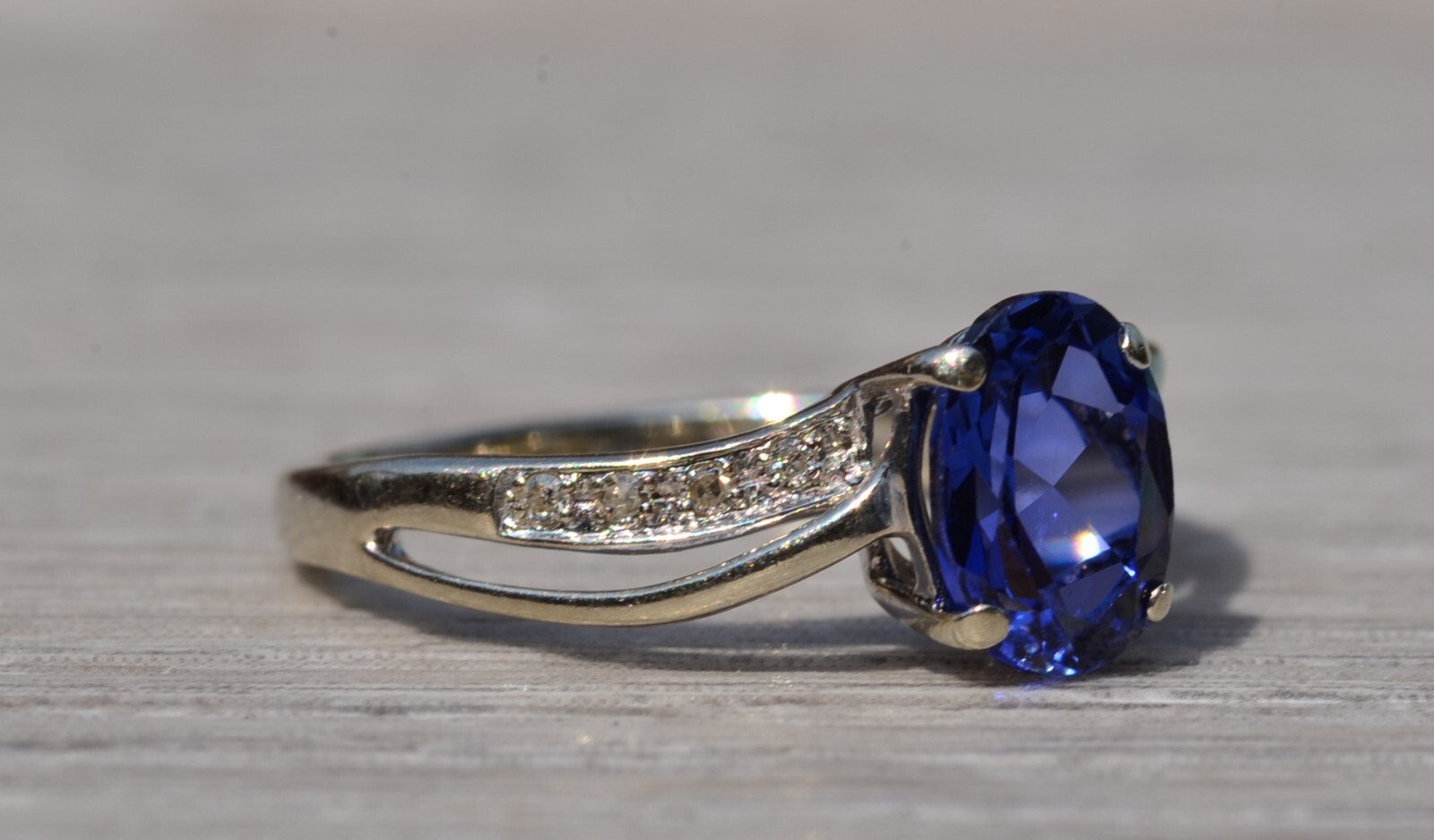 White Gold Diffused Sapphire Bypass Ring