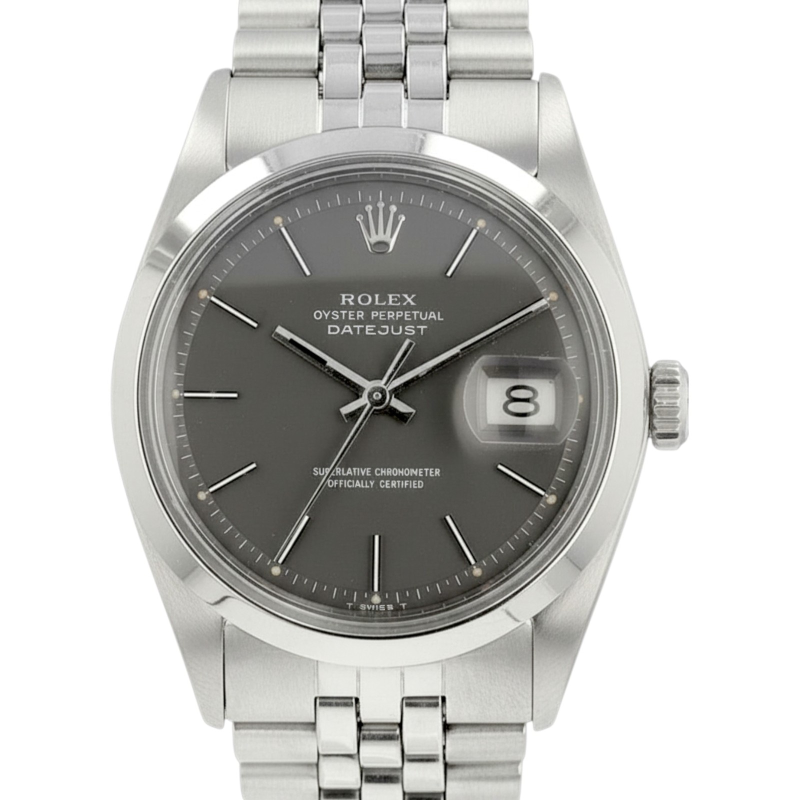 Vintage Rolex Datejust 1600 Steel RARE Grey Index Fluted Watch w/ Box & Paper