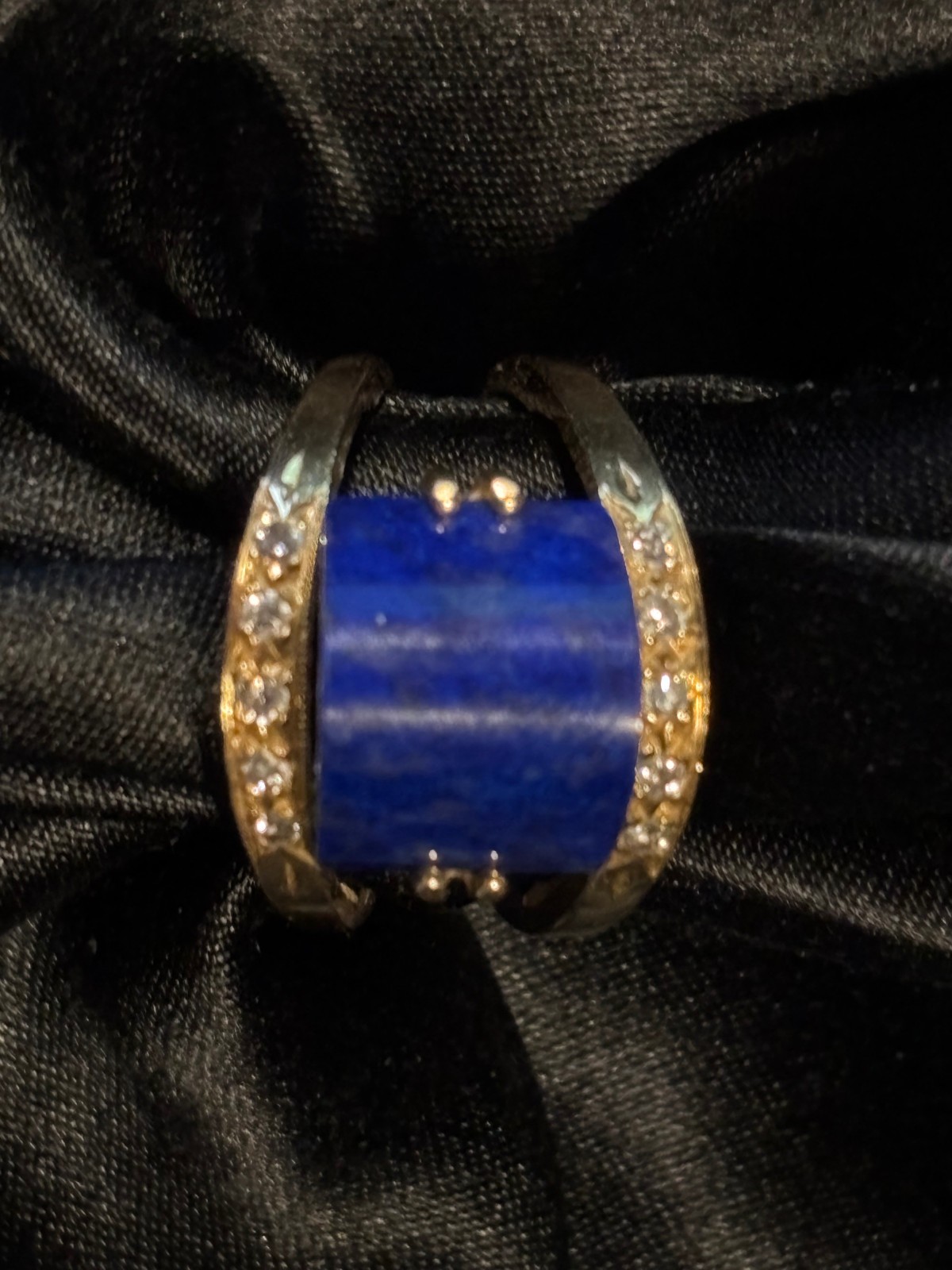 Vintage 14k Yellow Gold Lapis Lazuli & Diamond Ring, Size 7.25, 8 Grams