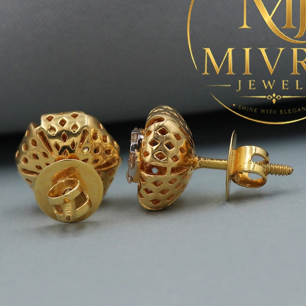 22K Gold Stud Earrings 1.2cm Unique Printed Design Daughter-in-Law Gift 6.05g