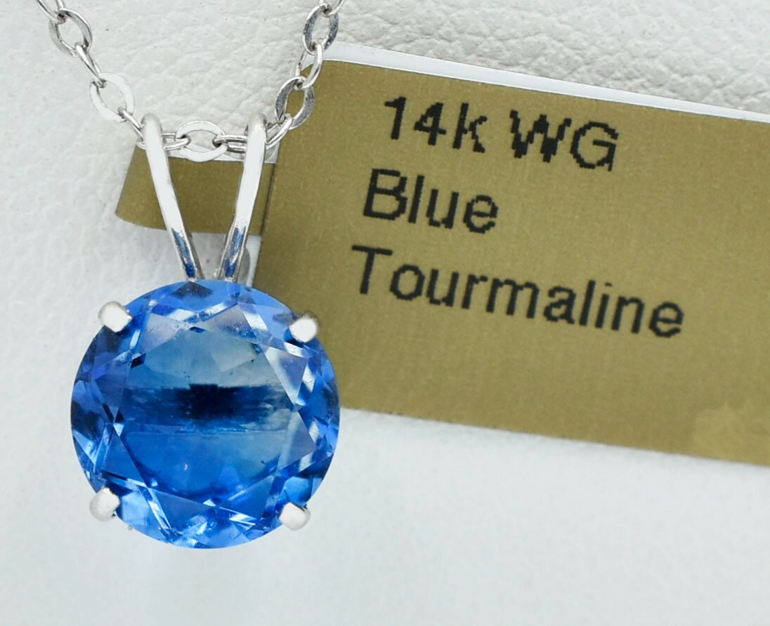 BLUE TOURMALINE 2.23 Cts PENDANT 14k WHITE GOLD – New With Tag – NEW WITH TAG