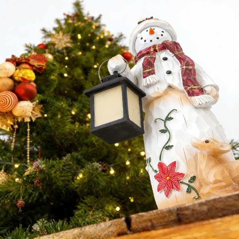 Snowman Lantern Figurine Resin Statue Children Indoor Outdoor Garden Yard Decor