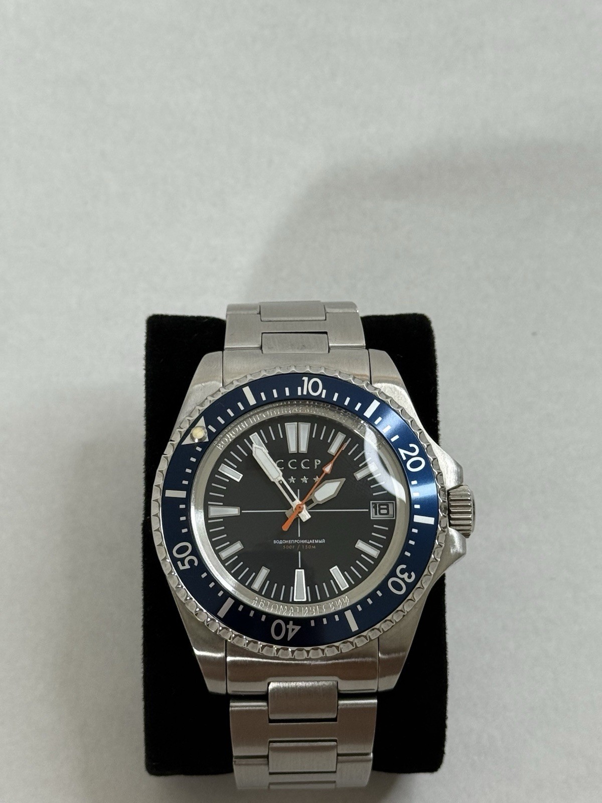 CCCP Kamchatka 42mm Automatic Diver 150m Black Dial Date Blue Bezel Box