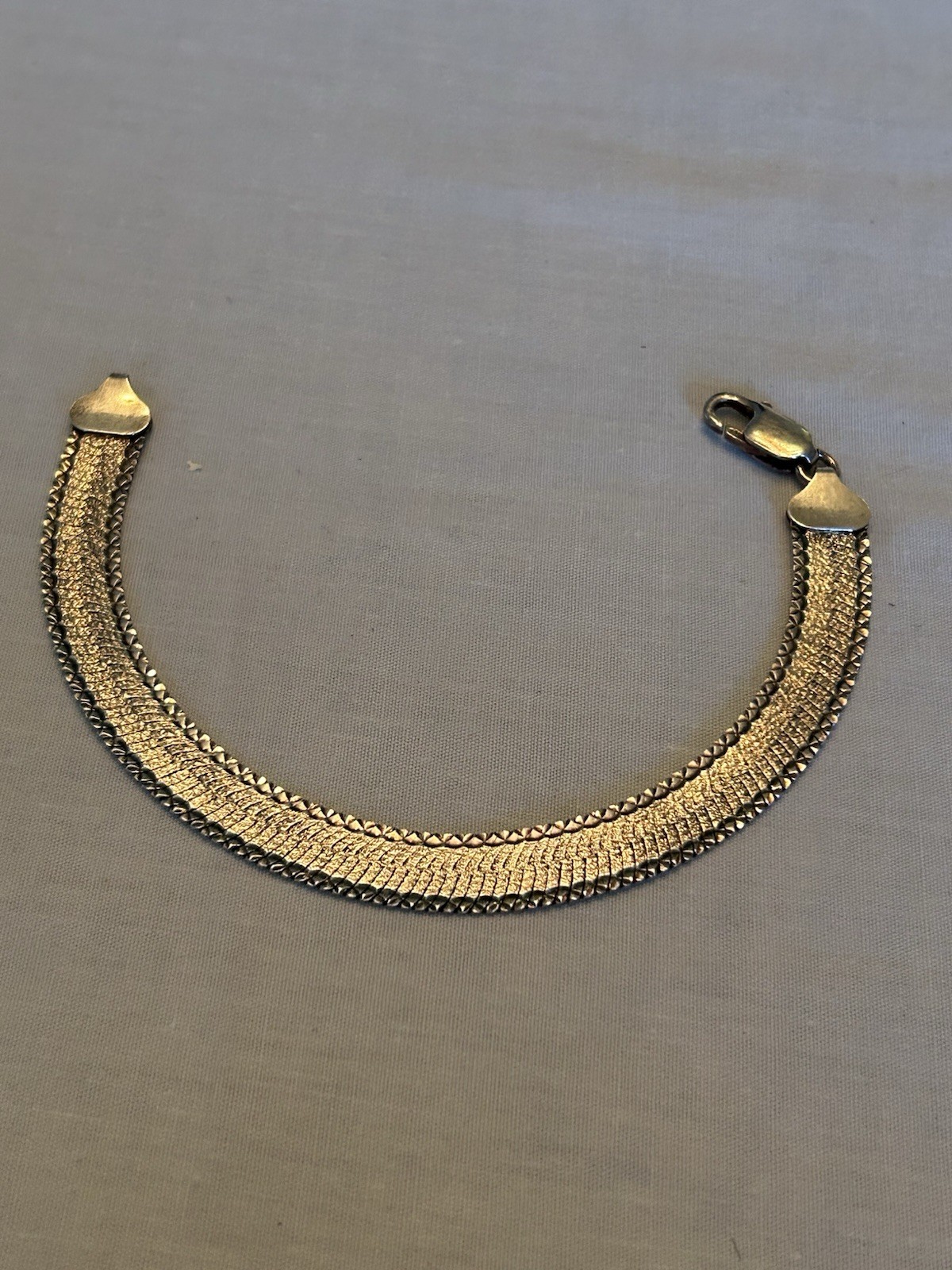 Milor Italy 925 Sterling Silver Wide Mesh Herringbone Bracelet 7” Signed Italy
