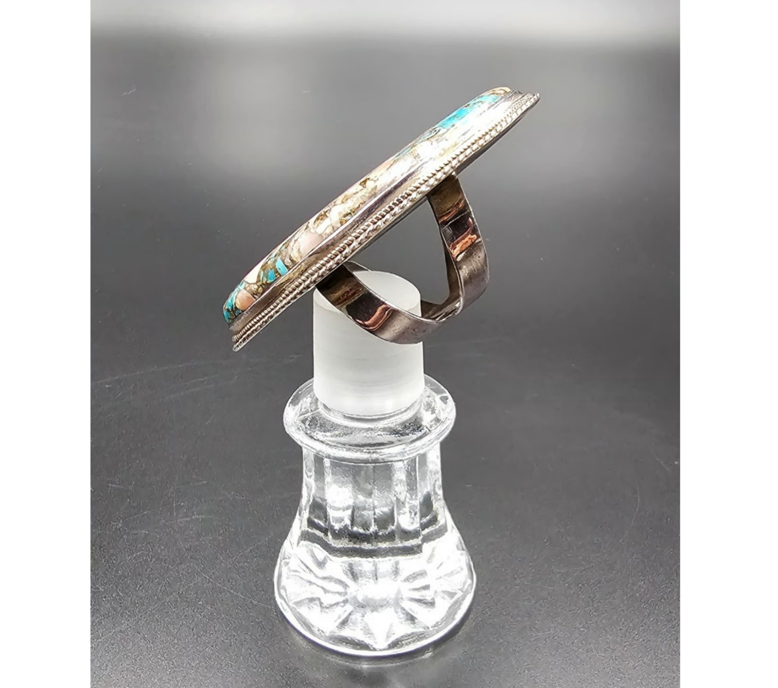 925 Silver Pink Spiny Oyster Turquoise Adjustable Statement Ring