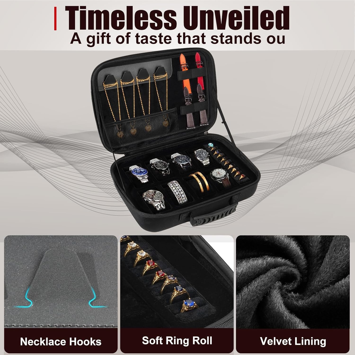 Travel Jewelry Box Watch Case, 8 Slots Watch Organizer for Men Women, Hard Stora