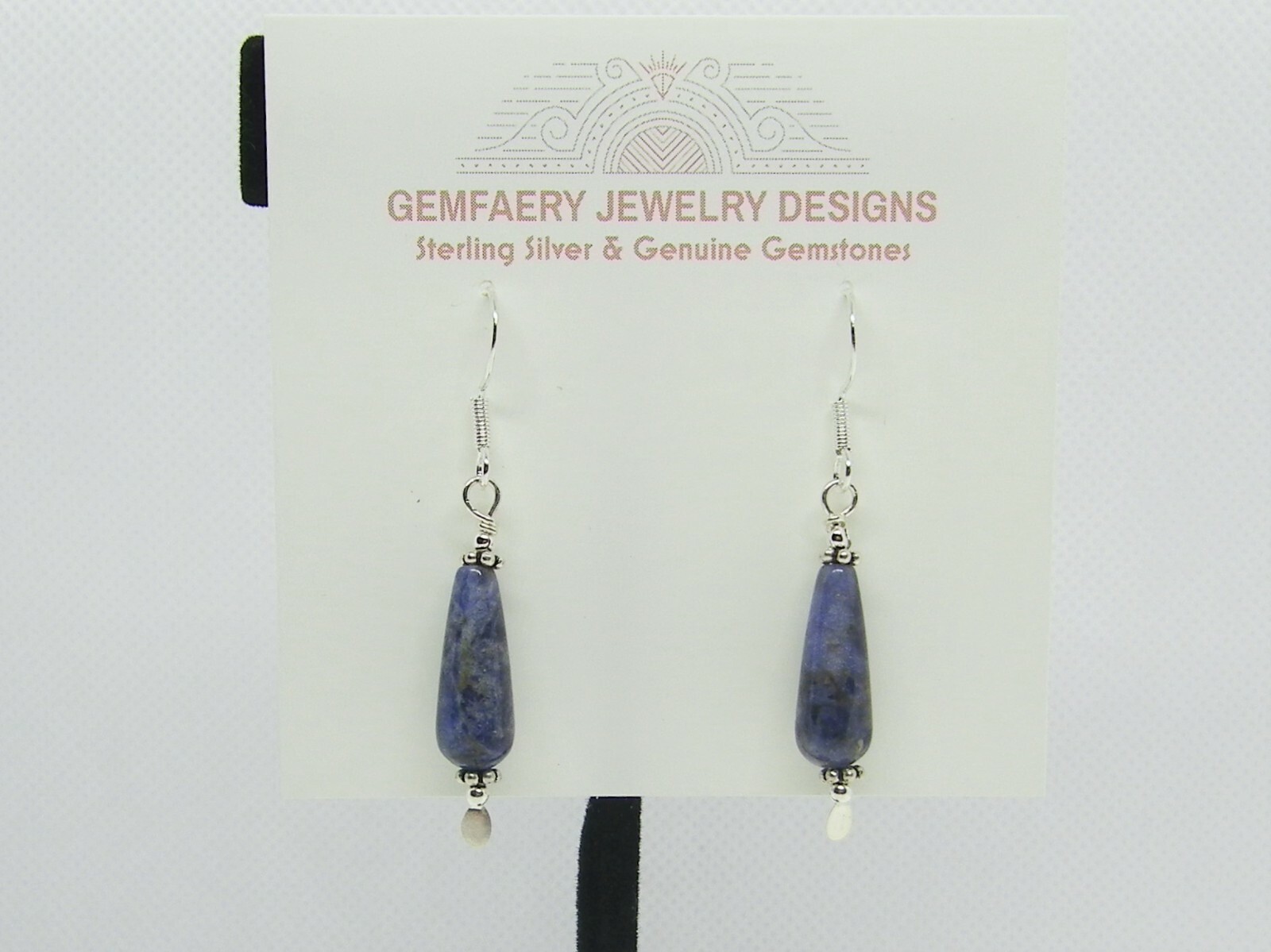 Sterling Silver SODALITE Teardrop Dangle Gemstone Earrings #1121…Handmade USA