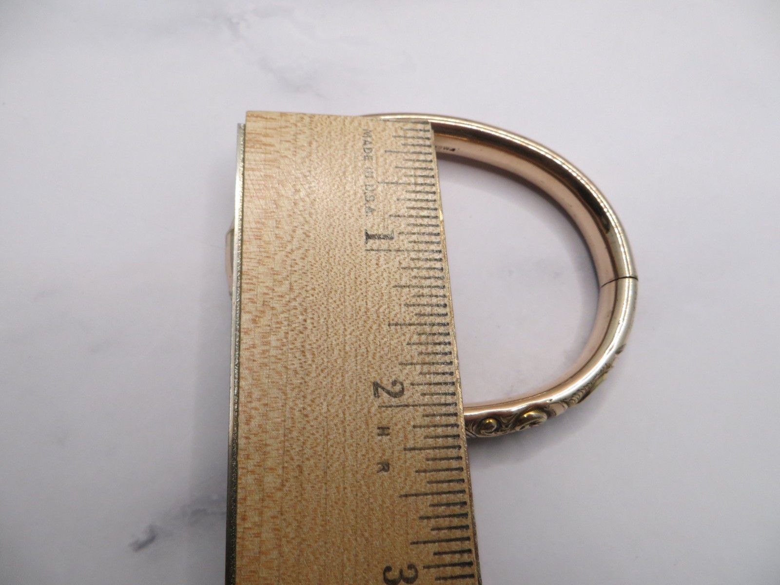 Antique Art Nouveau Yellow Gold Filled Hinged Bangle Bracelet Swirl Leaf #116