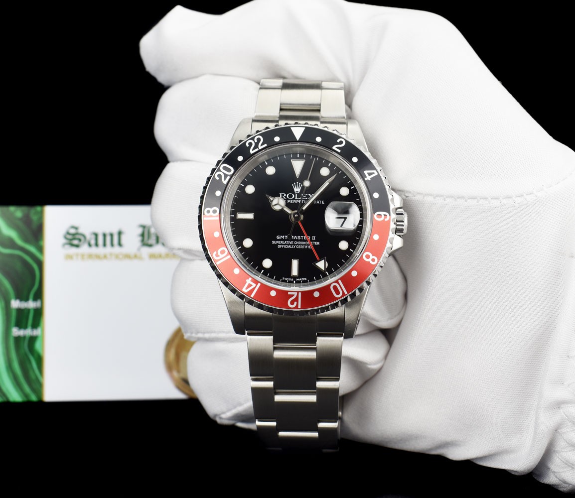 ROLEX Vintage 40mm SS GMT Master II Black Red “Coke” Bezel SEL 16710 SANT BLANC