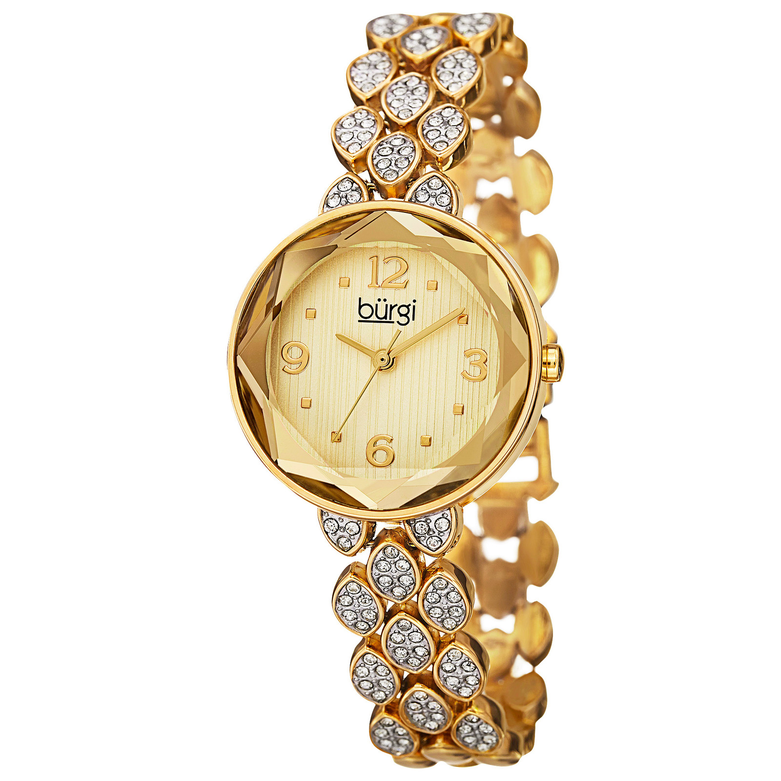 Women’s Burgi BUR133YG Gold-tone Quartz Swarovski Crystal Leather Watch Set