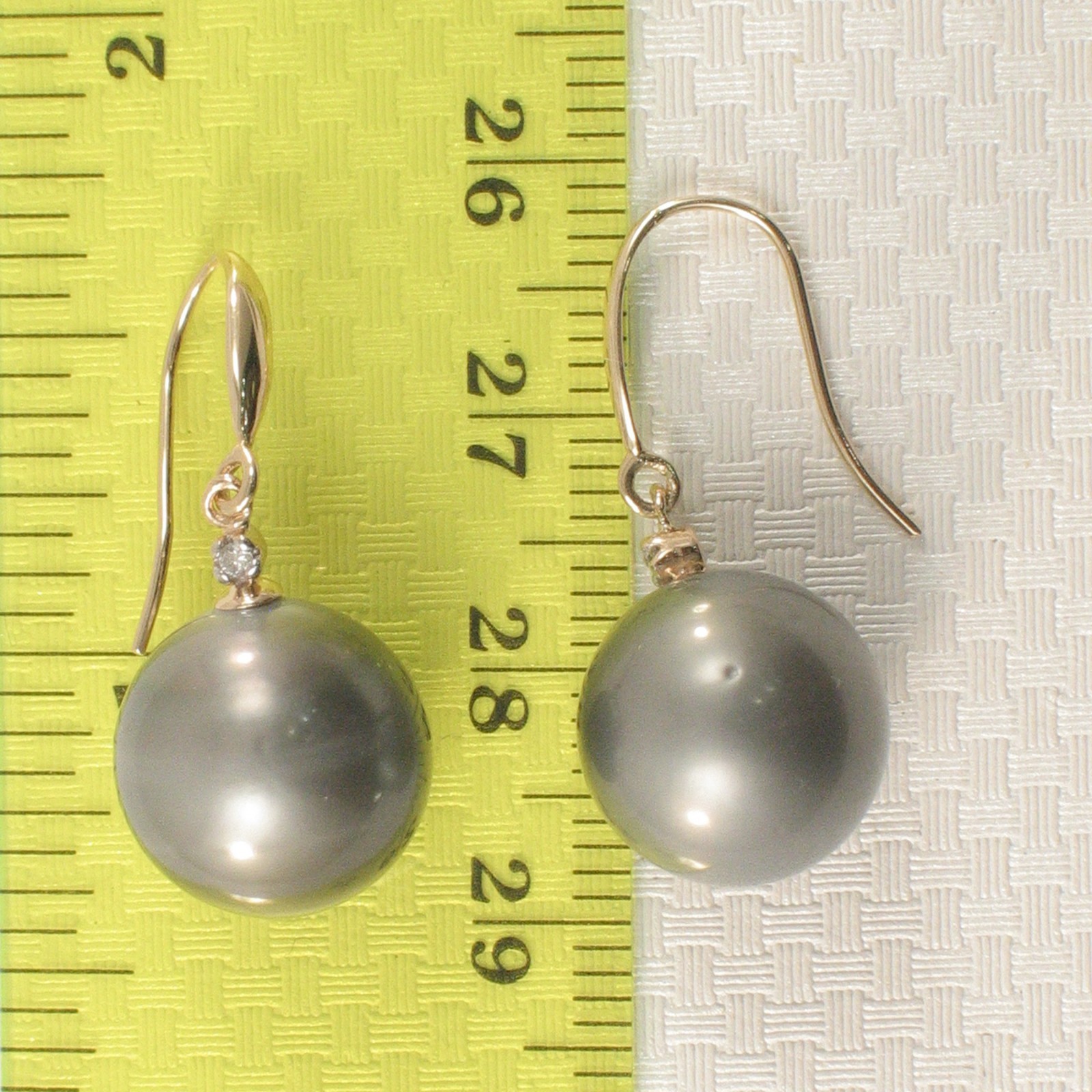 14kt Yellow Solid Gold Diamonds Tahitian Pearl Dangle Hook Earrings TPJ