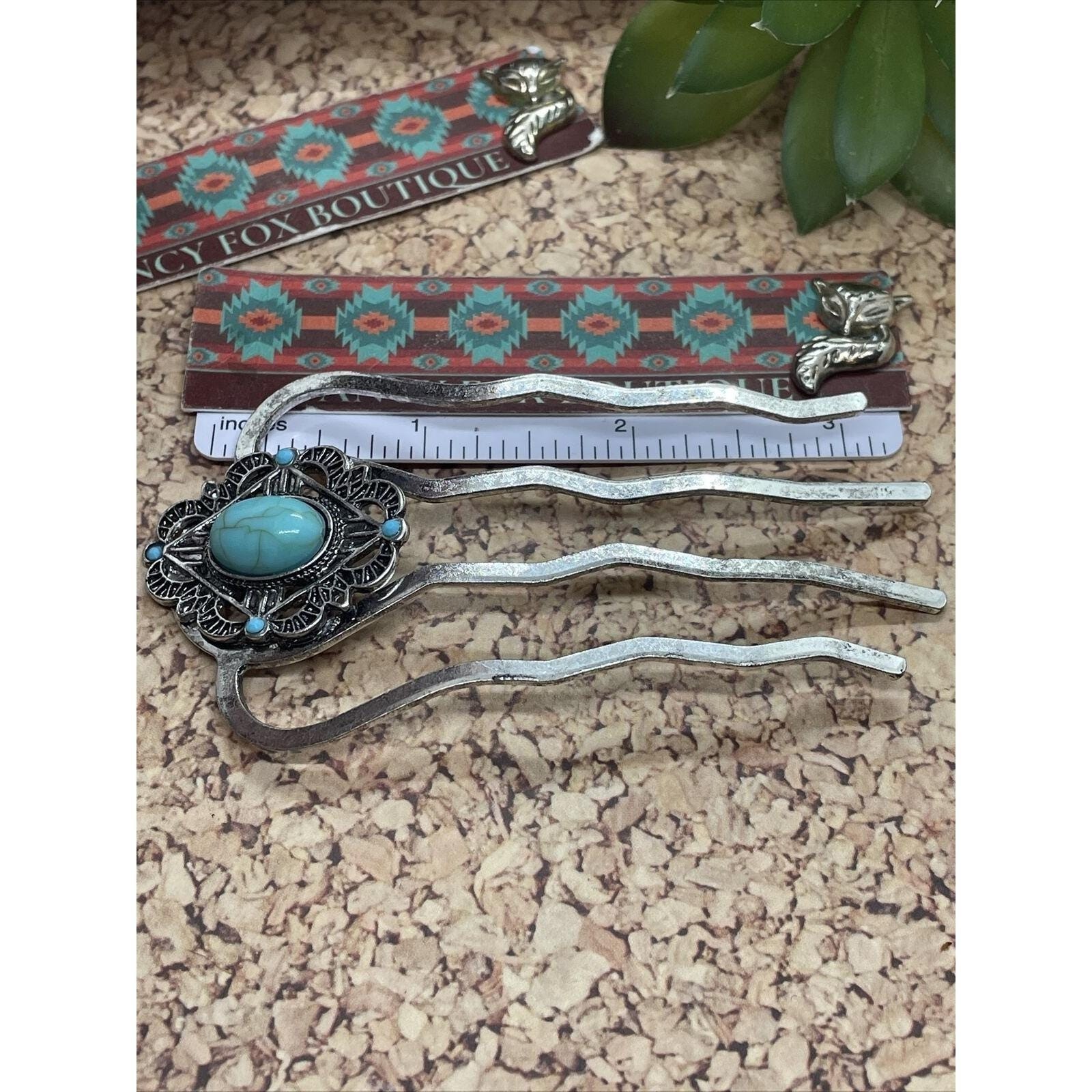 WESTERN Blue TURQUOISE HAIR Pin Clip Silver Southwest Comb Barrette Stone Large