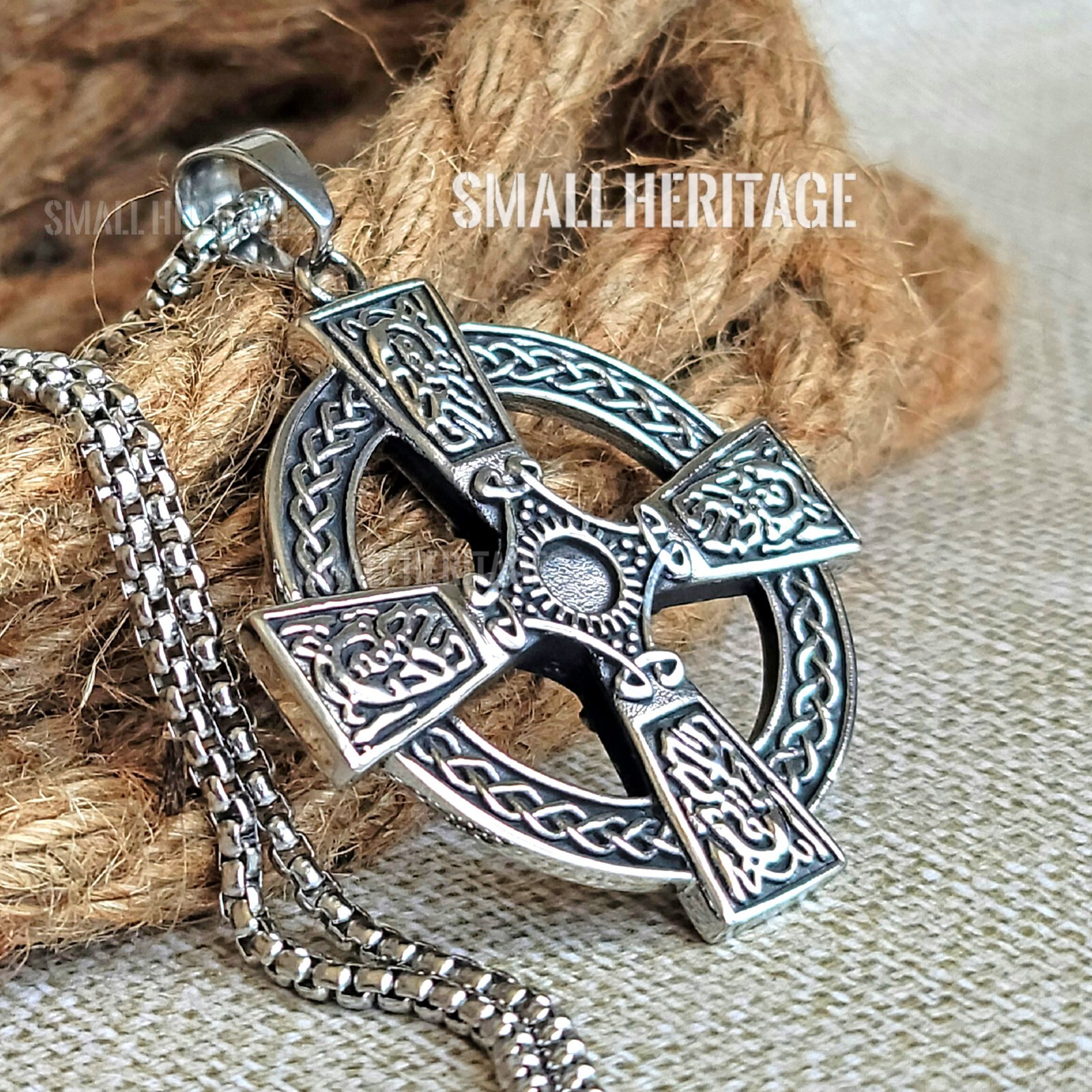 Large Celtic Cross Necklace Stainless Steel Irish Christian Pendant Chain Men