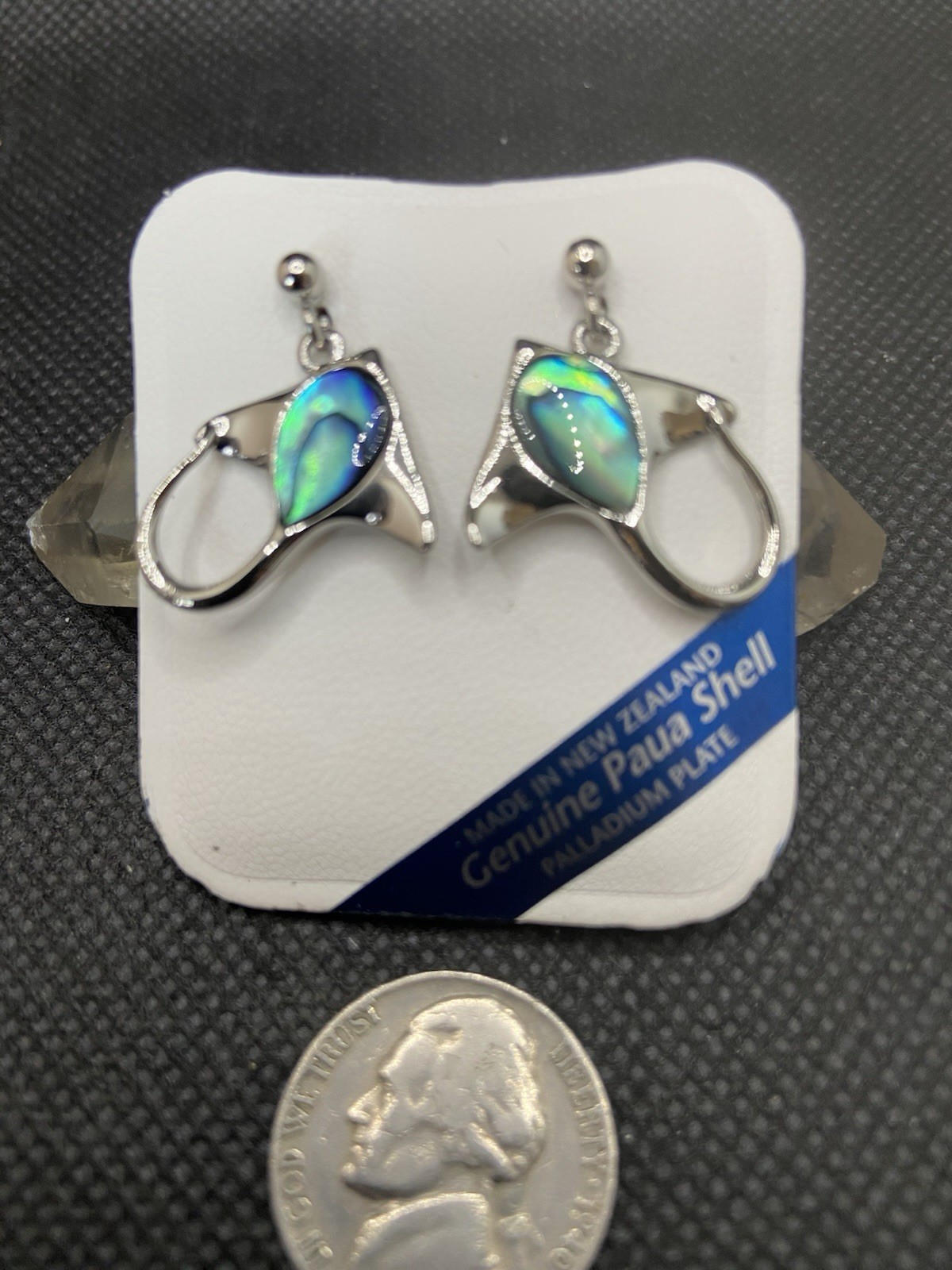 Vintage Palladium Plated Genuine Paua Shell Stud Dangle Stingray Earrings