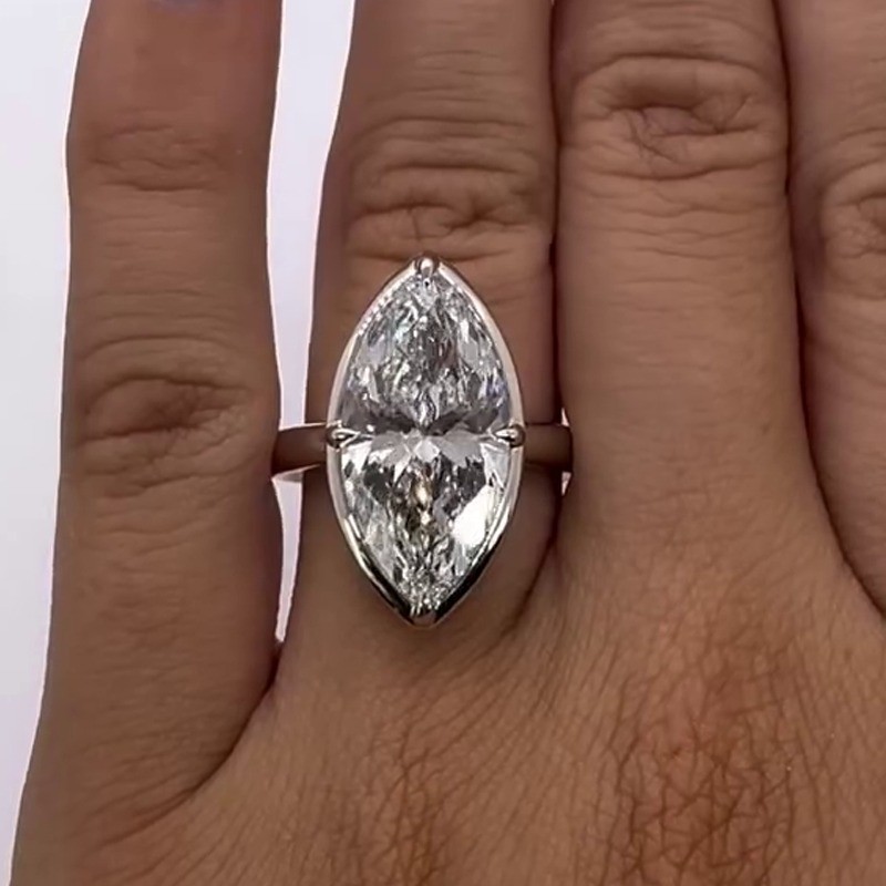 2.81 Ct Marquise Cut Moissanite Bezel Engagement Ring 14K White Gold Plated