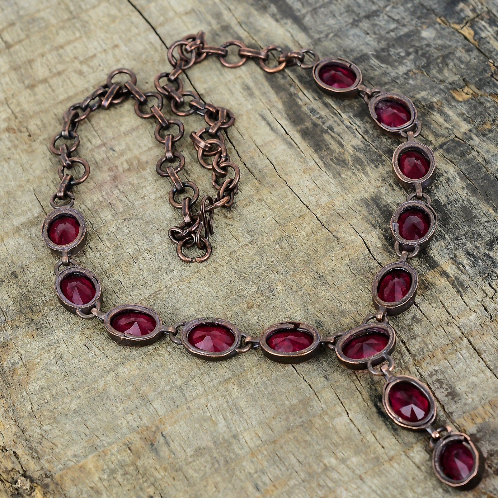 Valentines Deal Natural Rubellite Copper Electroformed Chain Necklace Jewelry