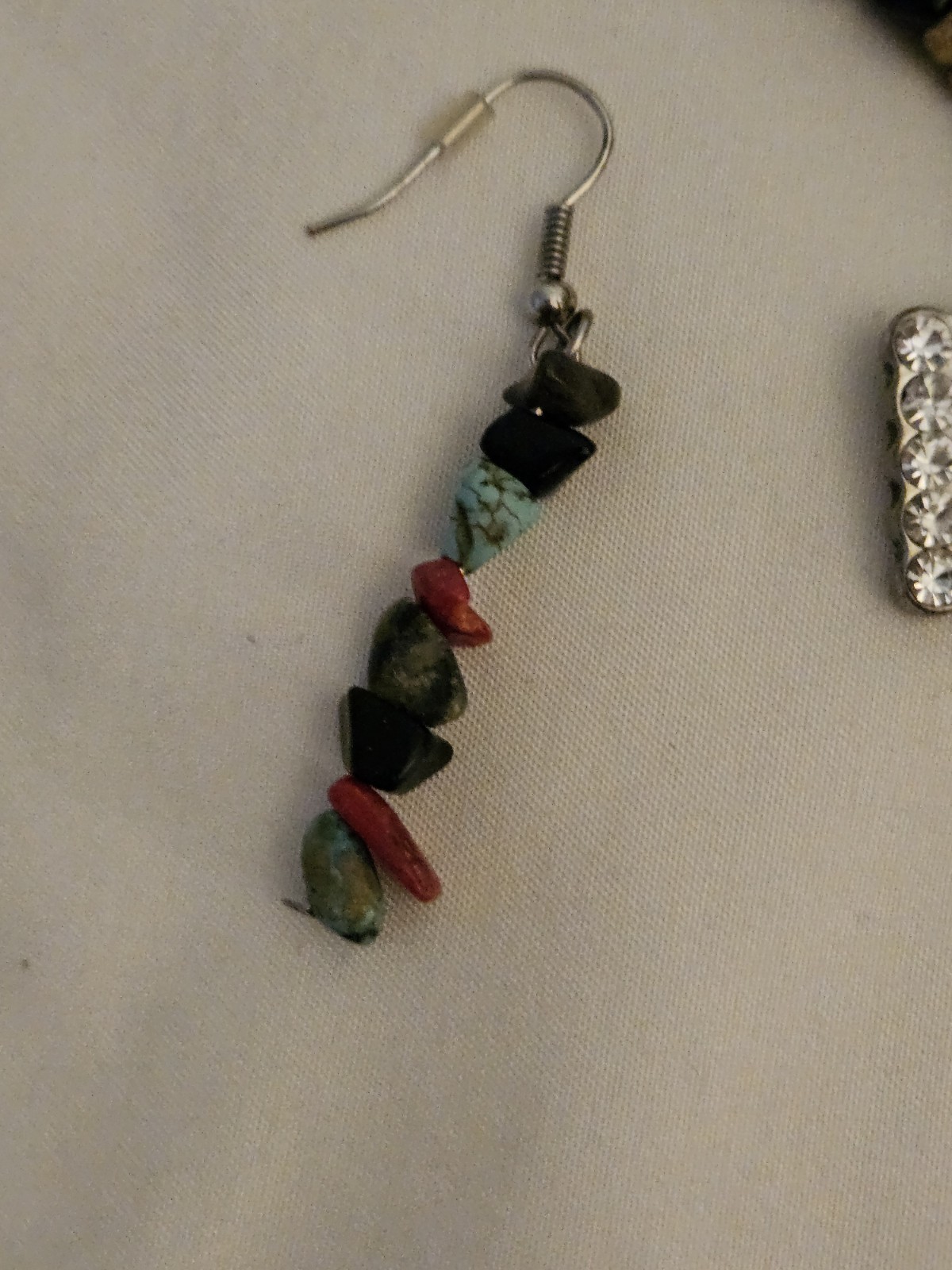 Cross Pendant Necklace & Earrings Set, Colorful Chip Stone Beads Fashion Jewelry