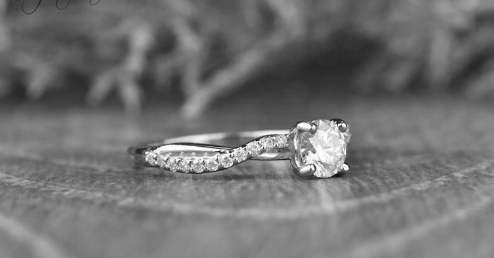 0.70 CT White Round CZ Twisted Engagement Ring In 14K White Gold Finish