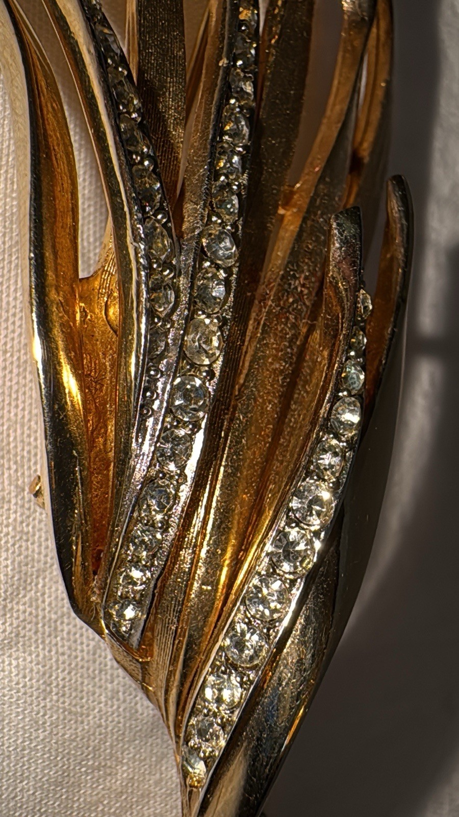 Vtg Marcel Boucher Gold Plated Metal Brooch & Earrings with Pave Rhinestones