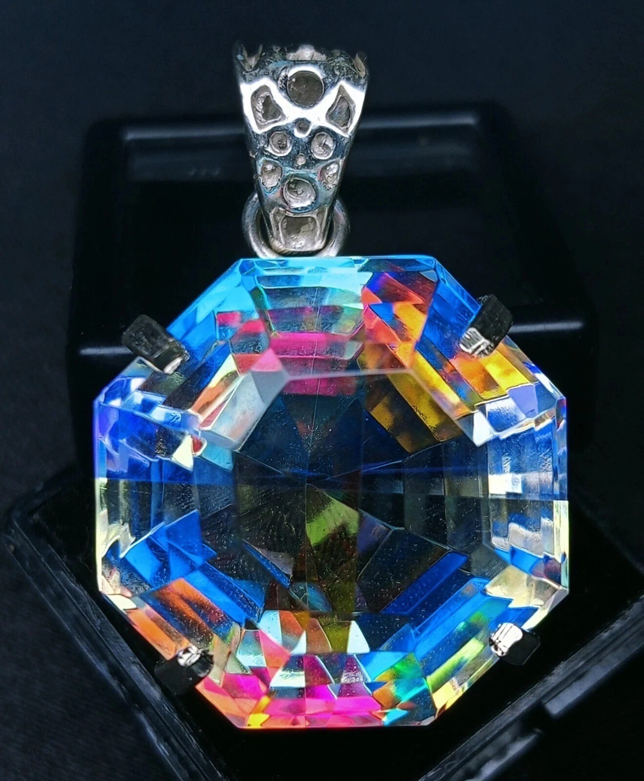 100 Ct+ Natural Mystic Topaz Octagon Cut 925 Solid Silver Pendant Gemstone