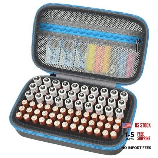 Battery Organizer Case for AA AAA Batteries, Storage Holder Box with Mesh Blue