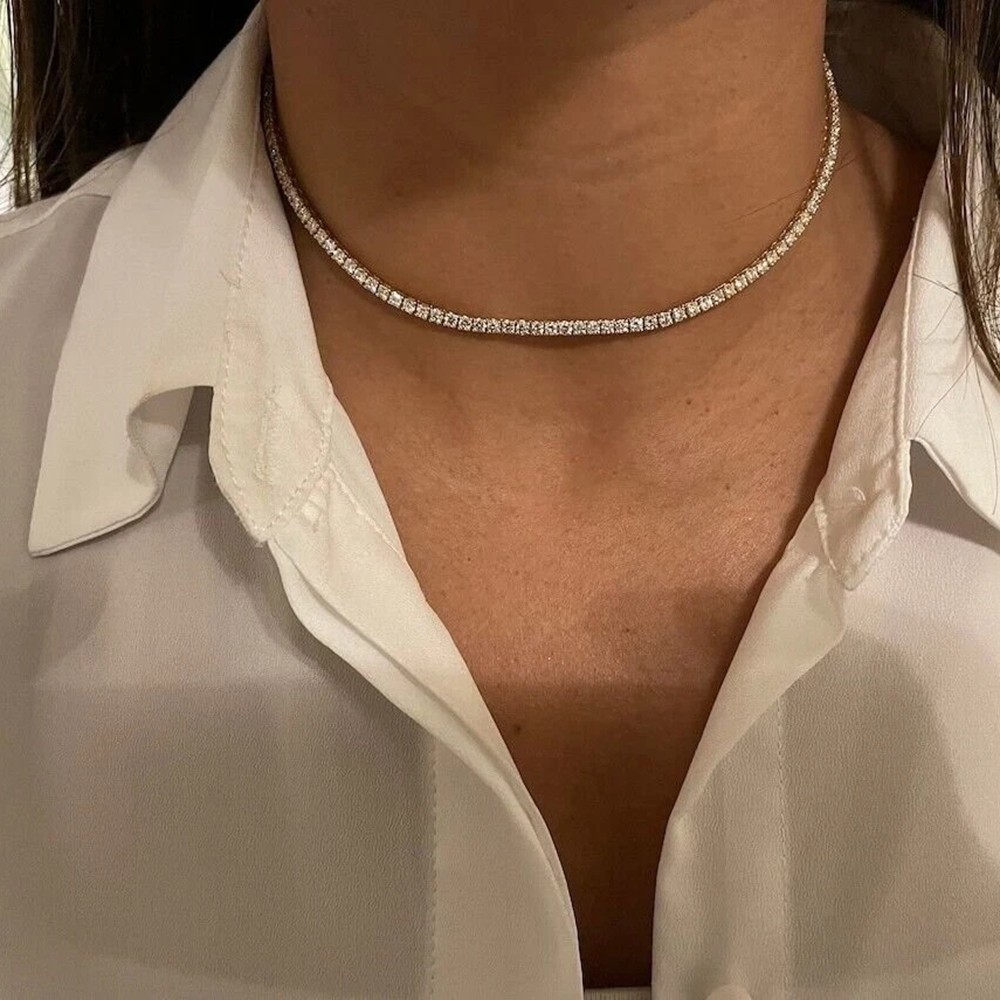 6.5 Ct Lab-Grown E VS Diamond Set Tennis Necklace In 14k Yellow Gold Plated 16”