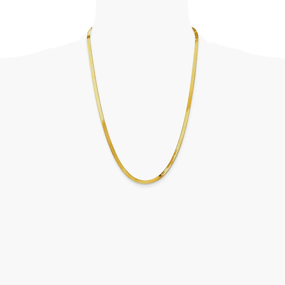 14K Yellow Gold 4mm Silky Herringbone Chain Necklace 16″-24″