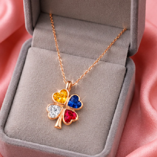 4ct Heart Simulated Pink Yellow Blue Sapphire/CZ Clover Pendant Rose Gold Plated
