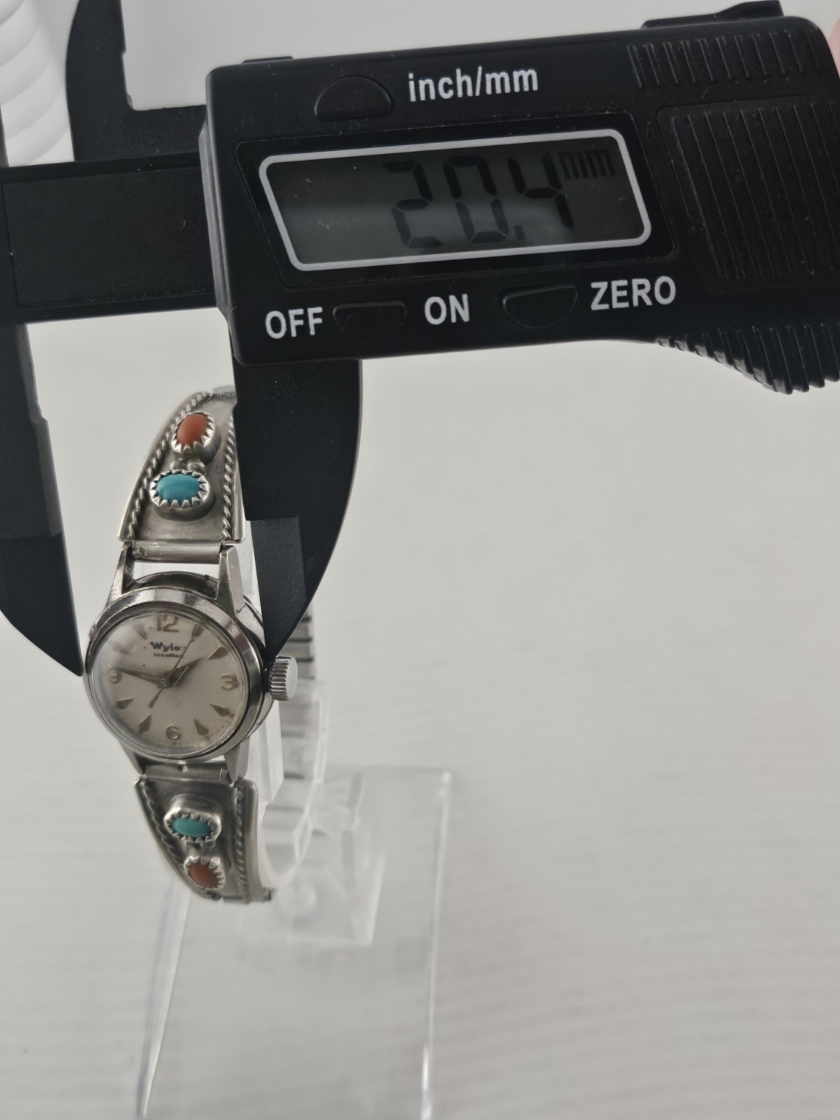 Rare Ladies Vintage Wyler Incaflex Watch Silver Navajo Band Coral Turquoise