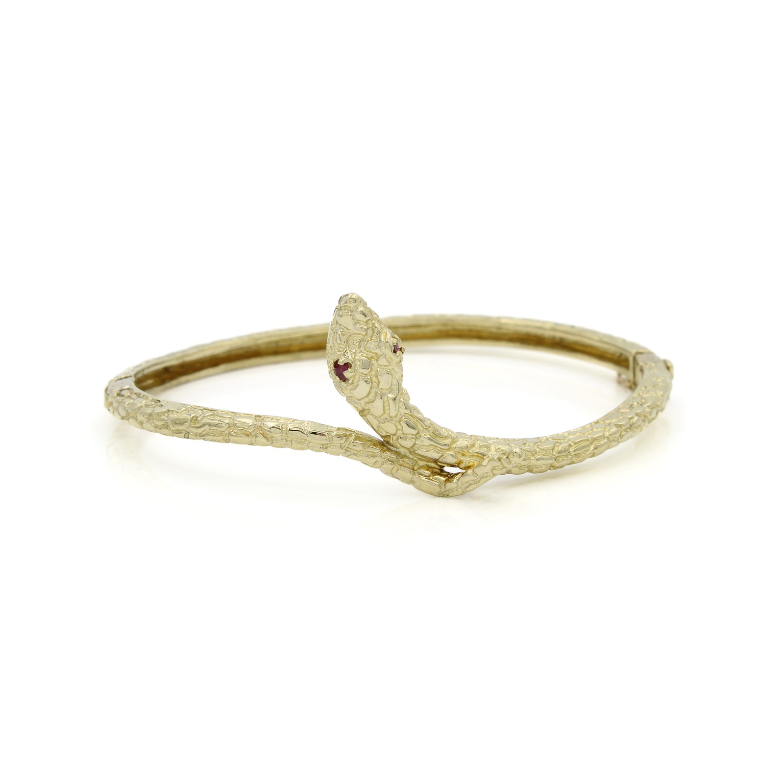 14k Yellow Gold Snake Motif Size 6.5 Inch Hinged Bangle Bracelet #E159196-1